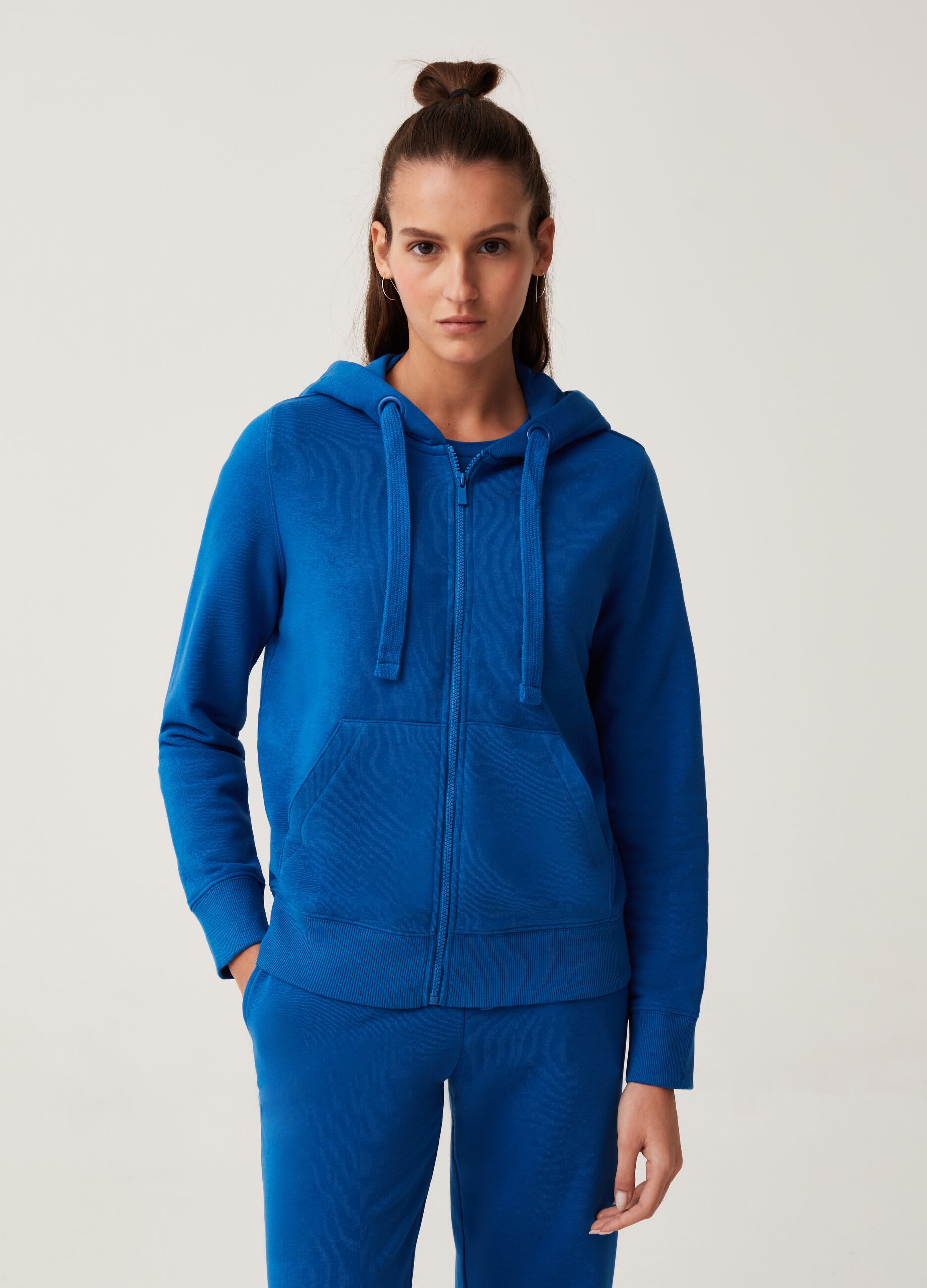 Woman's Cornflower Blue Fitness full-zip fleece sweatshirt with