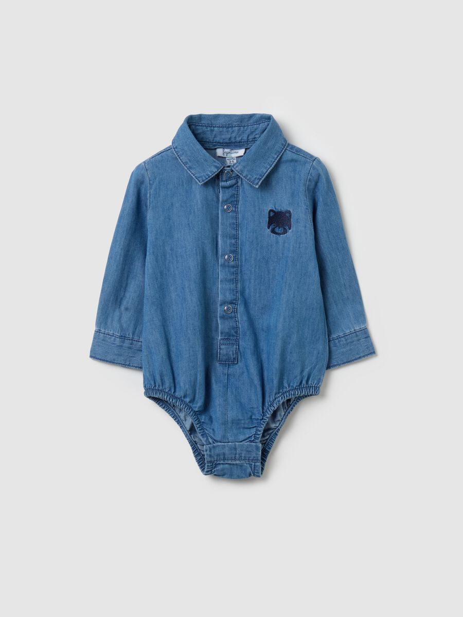 Bodysuit shirt in denim with raccoon embroidery_0