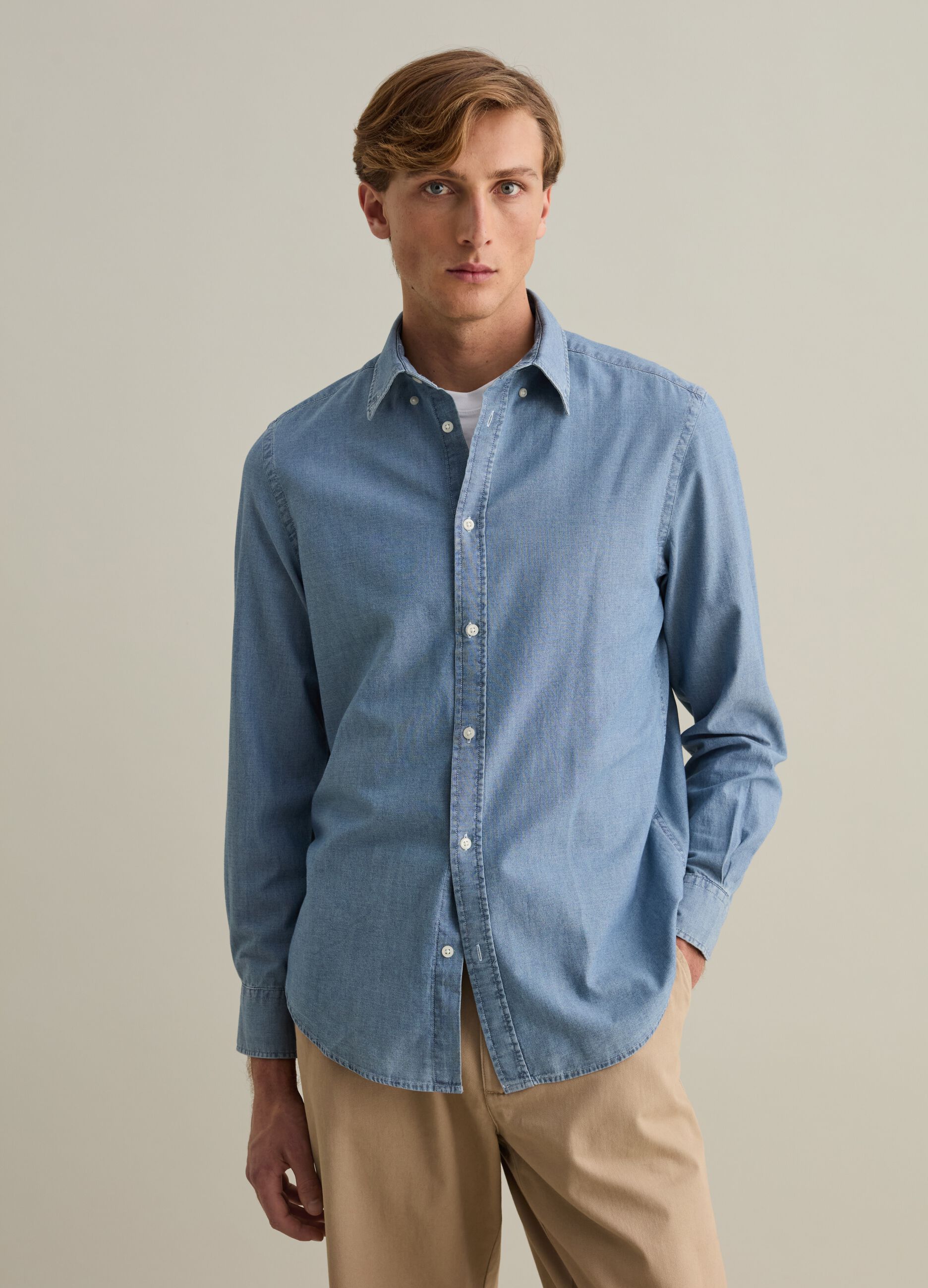 Regular-fit shirt in chambray cotton