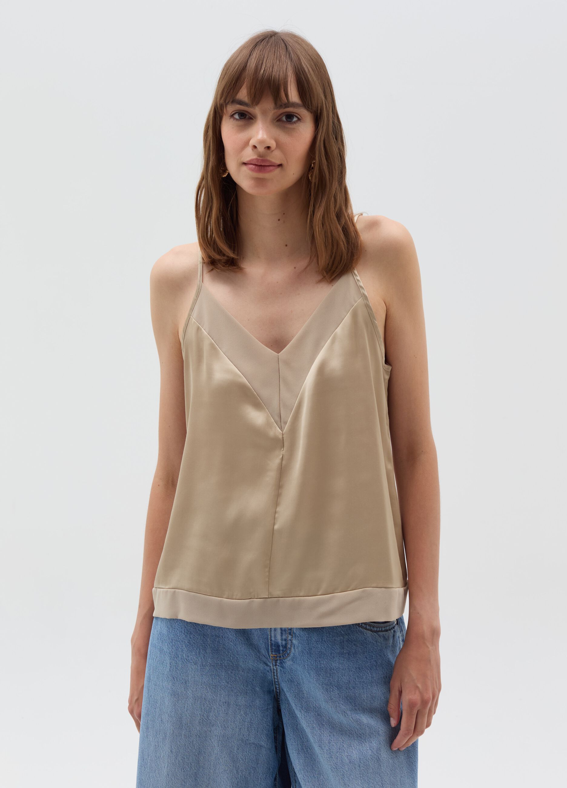 Satin top with V neck