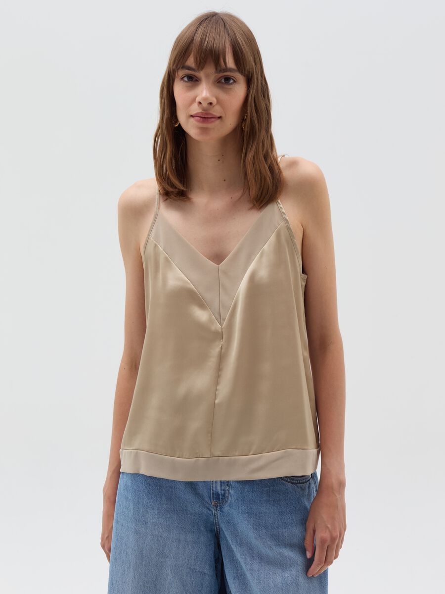 Satin top with V neck_1