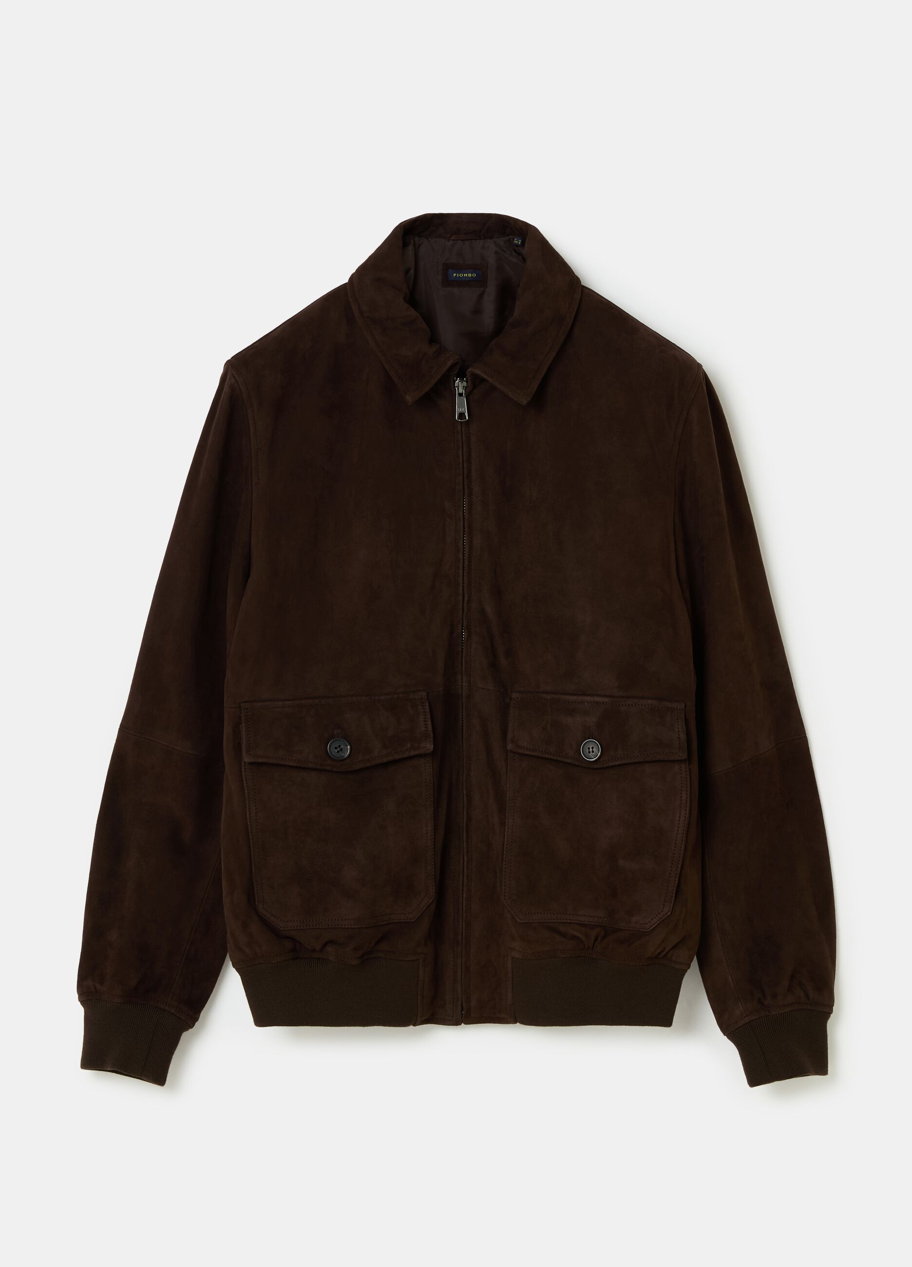 Short suede jacket with collar and zip