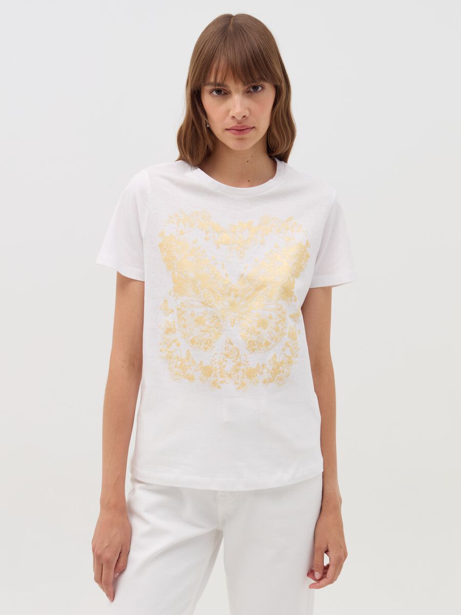 T-shirt with butterflies and flowers print_1