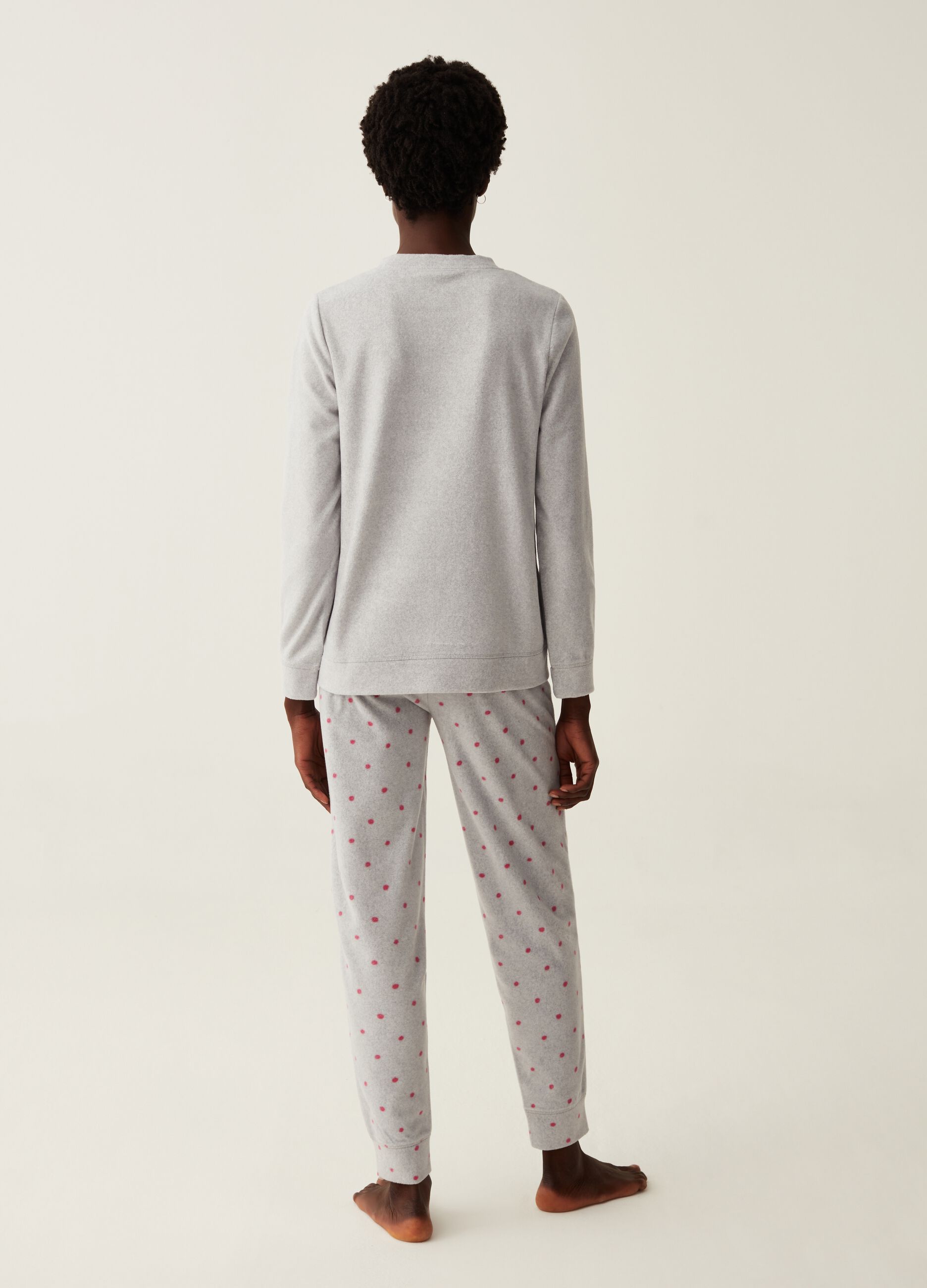 Long fleece pyjamas with owl embroidery