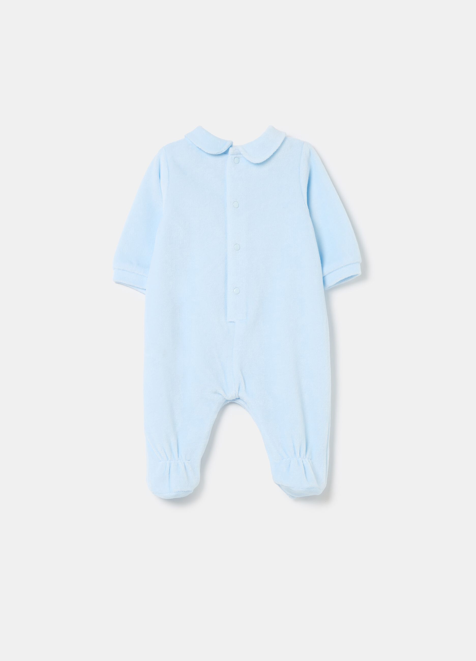 Velour onesie with feet and embroidery