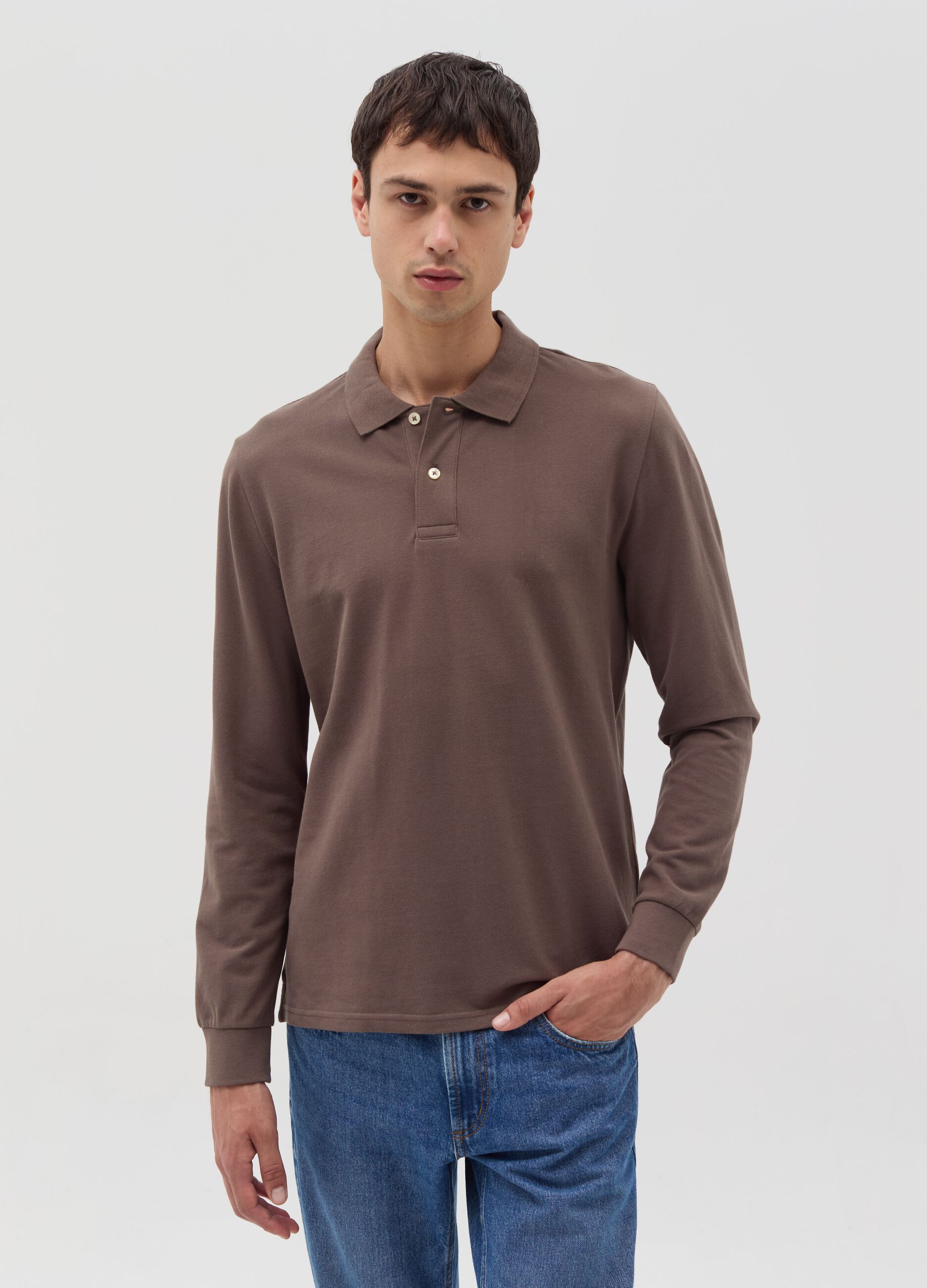 Cotton polo shirt with long sleeves