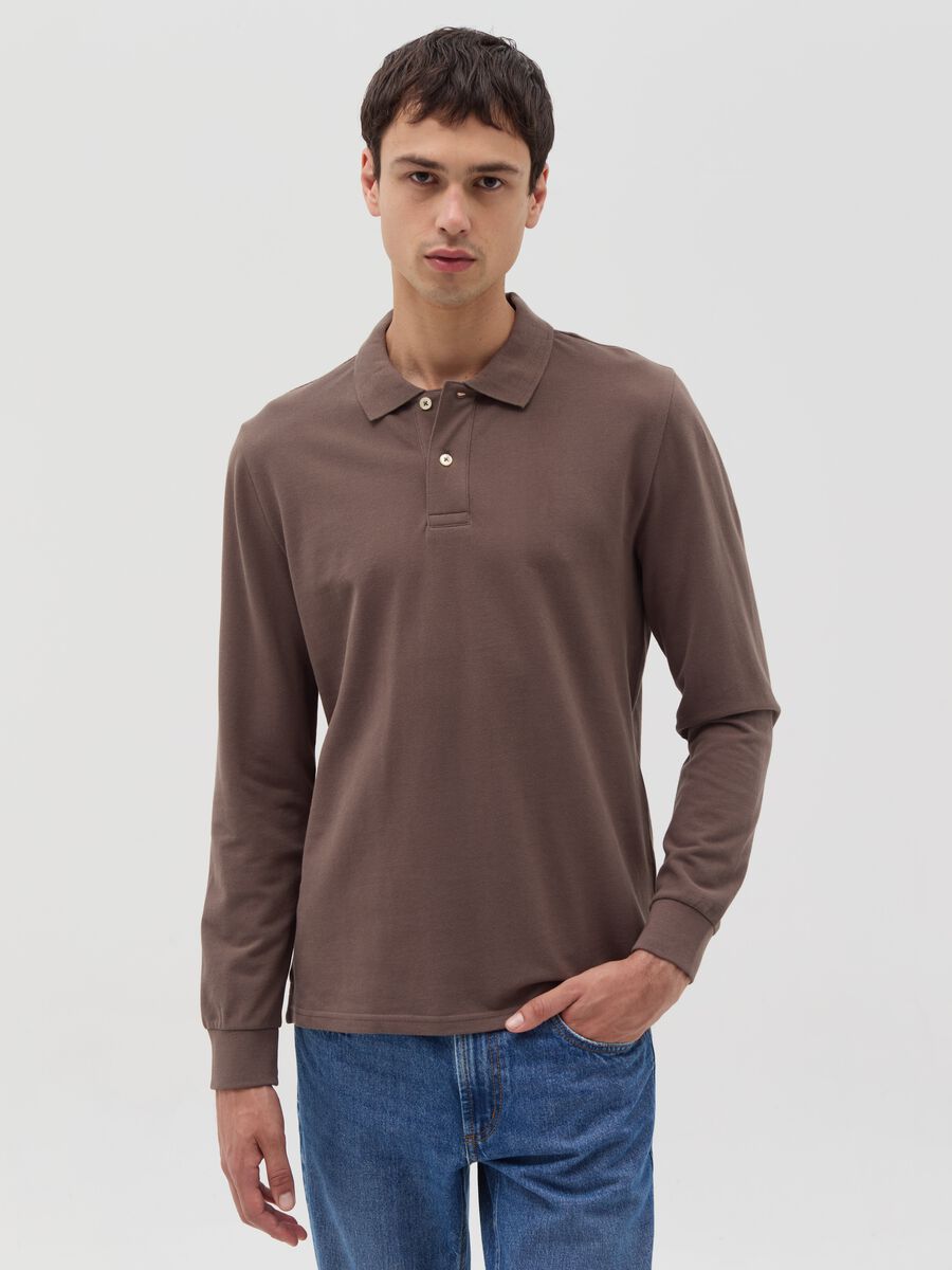 Cotton polo shirt with long sleeves_1