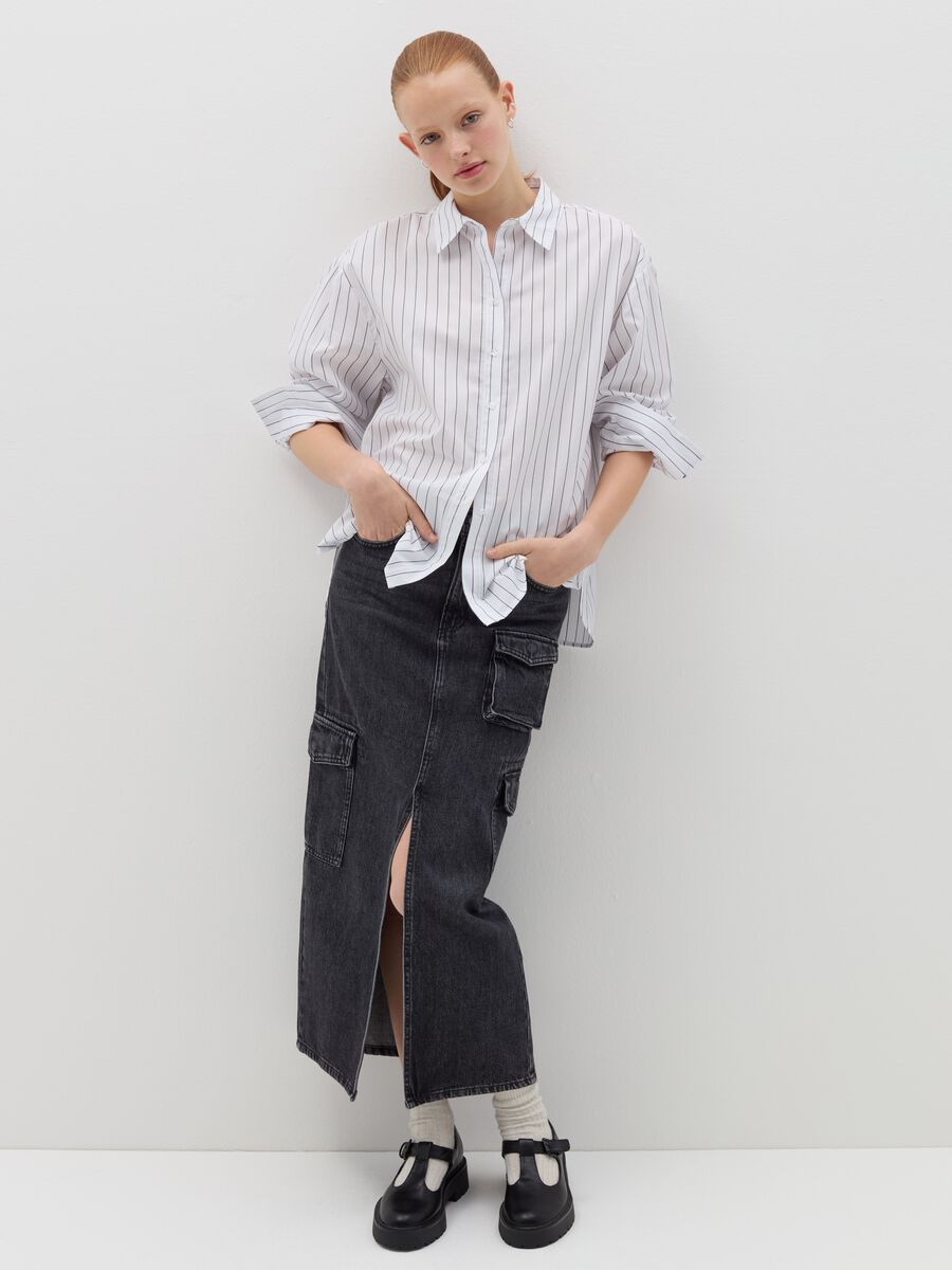 Oversize shirt in poplin with thin stripes_0