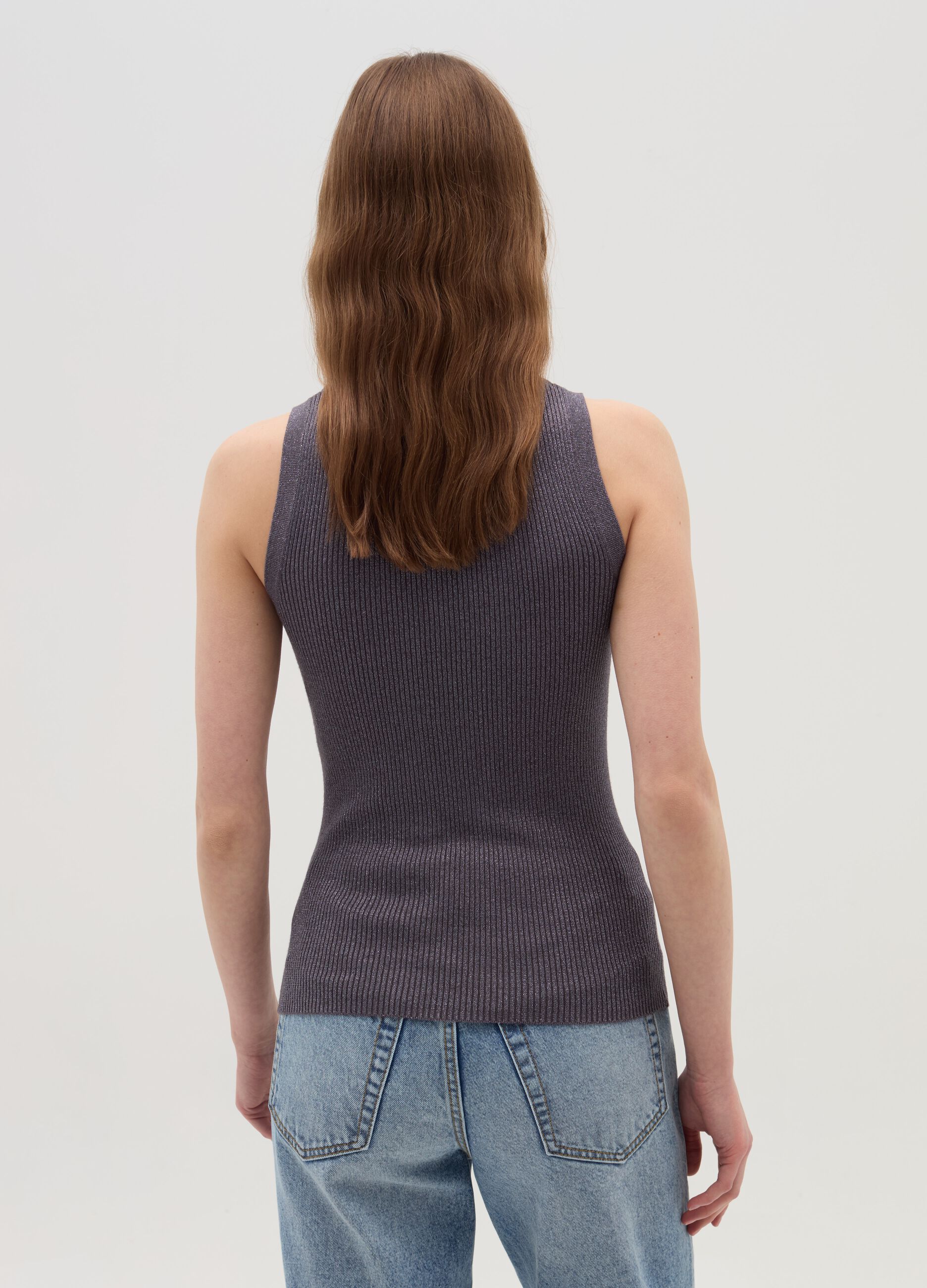 Ribbed tank top with lurex