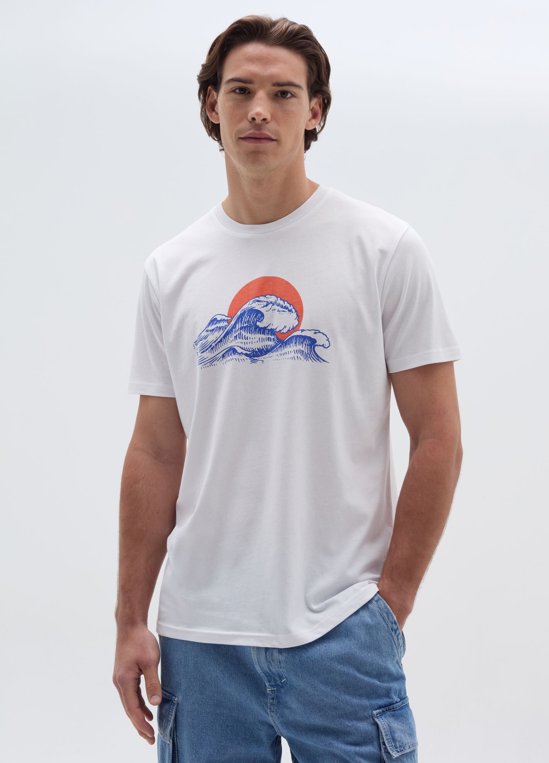 T-shirt in cotone con stampa onde