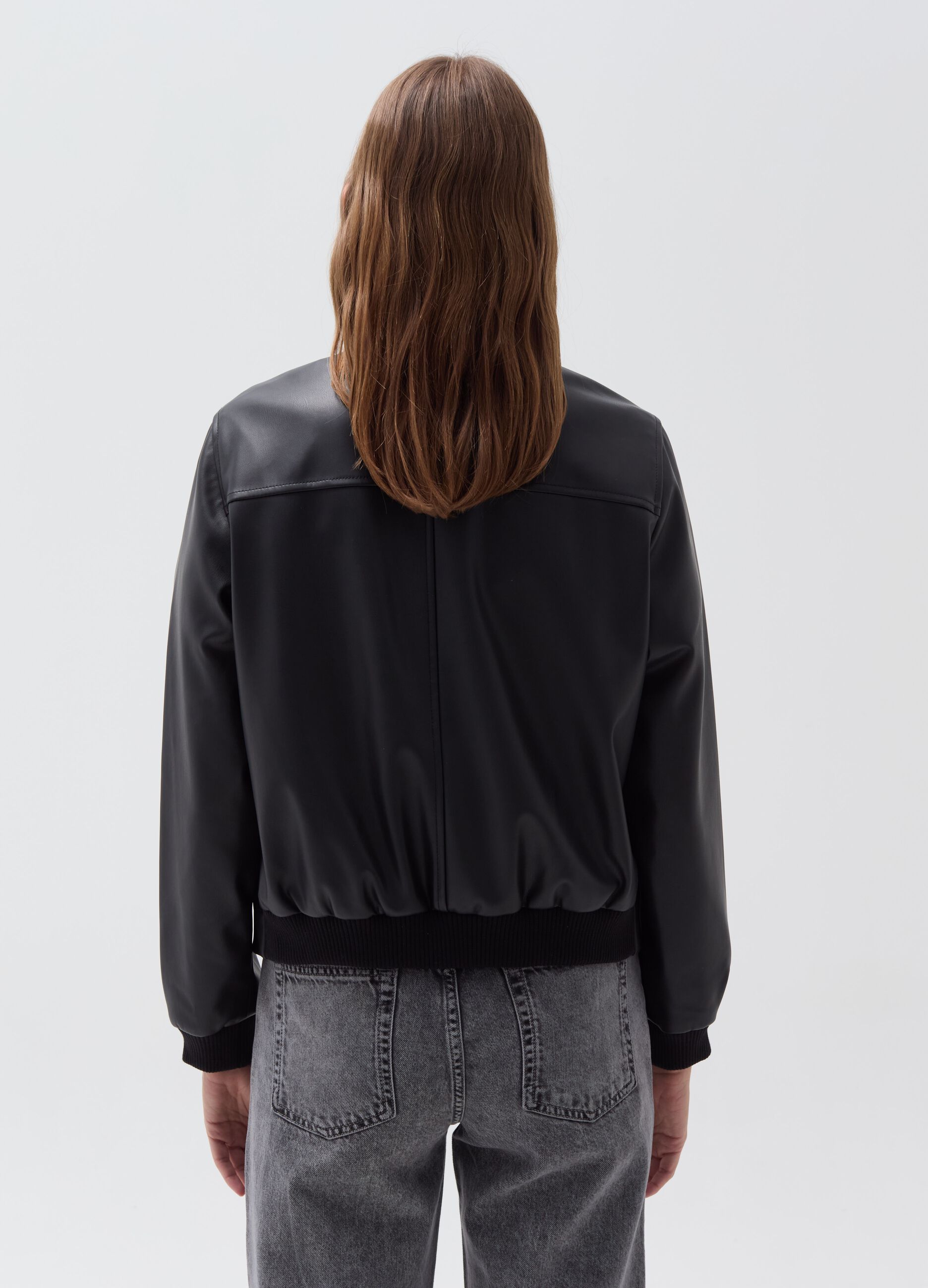 Glossy-effect bomber jacket with zip