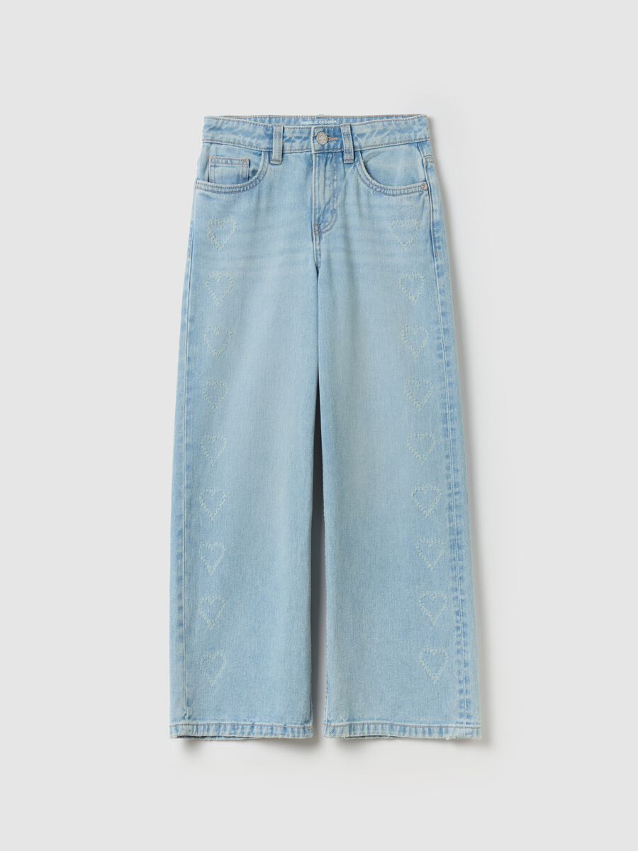 Jeans culotte con cuori ricamati_0