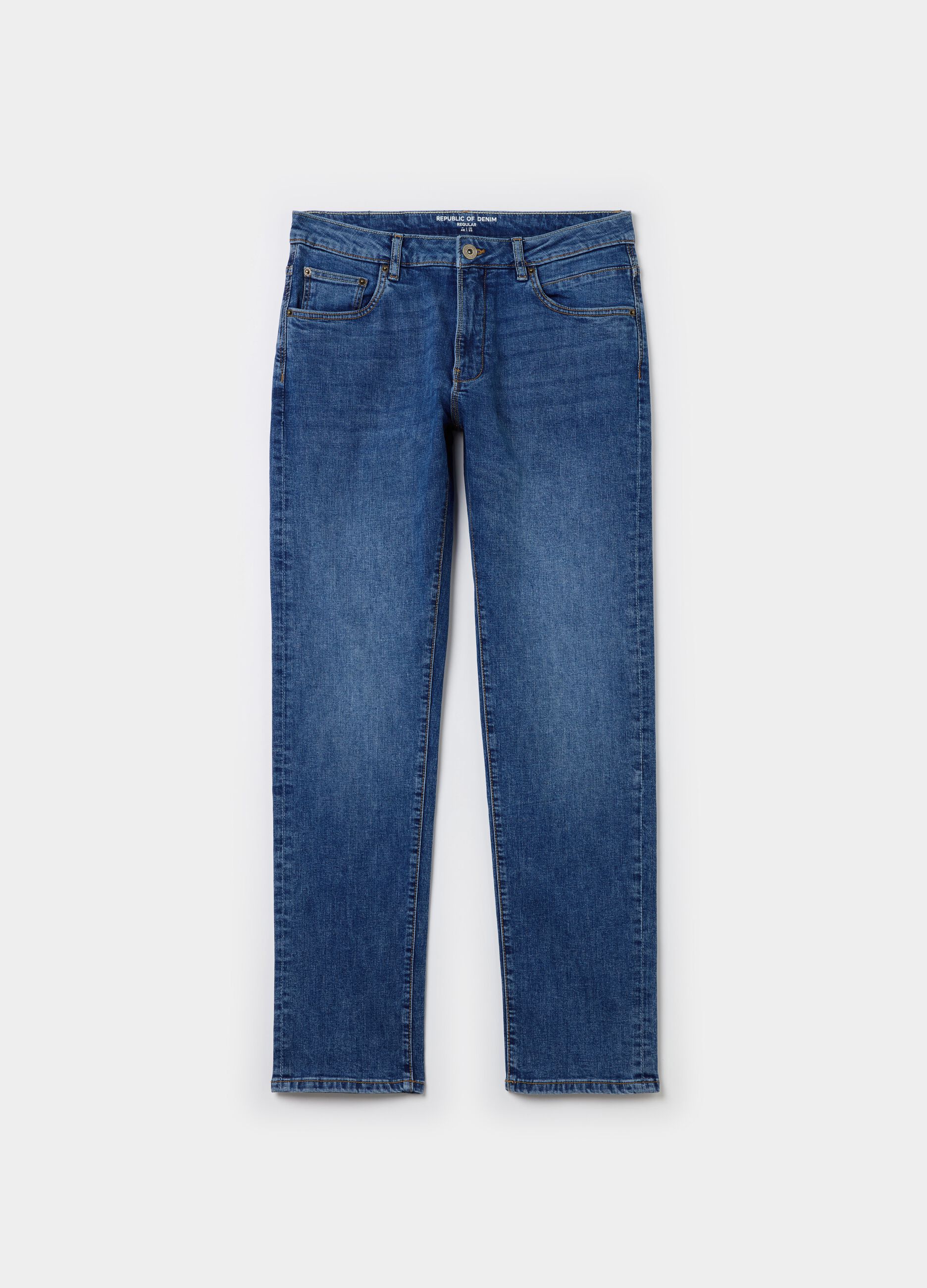 Regular-fit cross-hatch cotton jeans