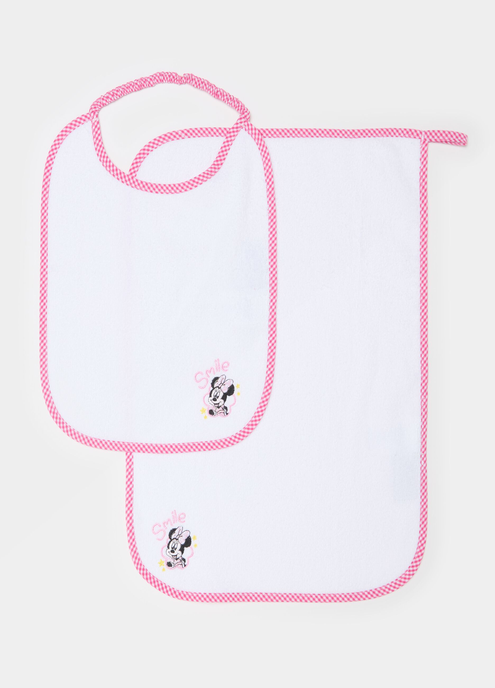 Baby bib and towel set with Minnie Mouse embroidery