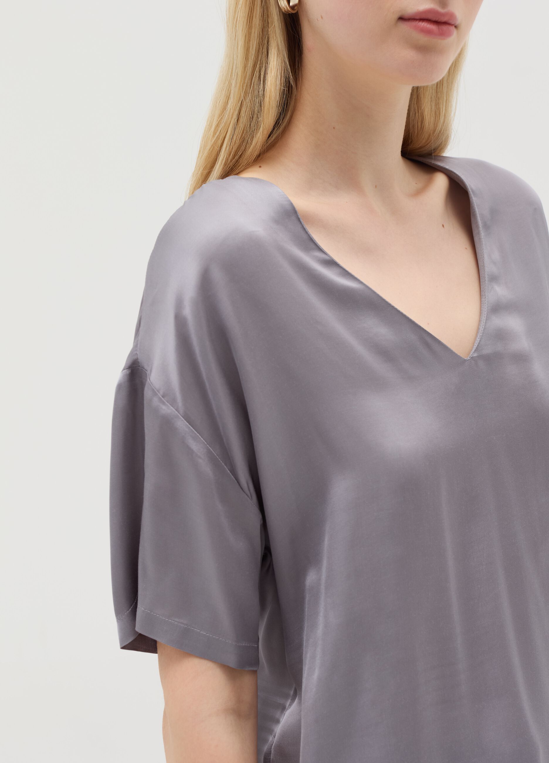 Satin blouse with V neck