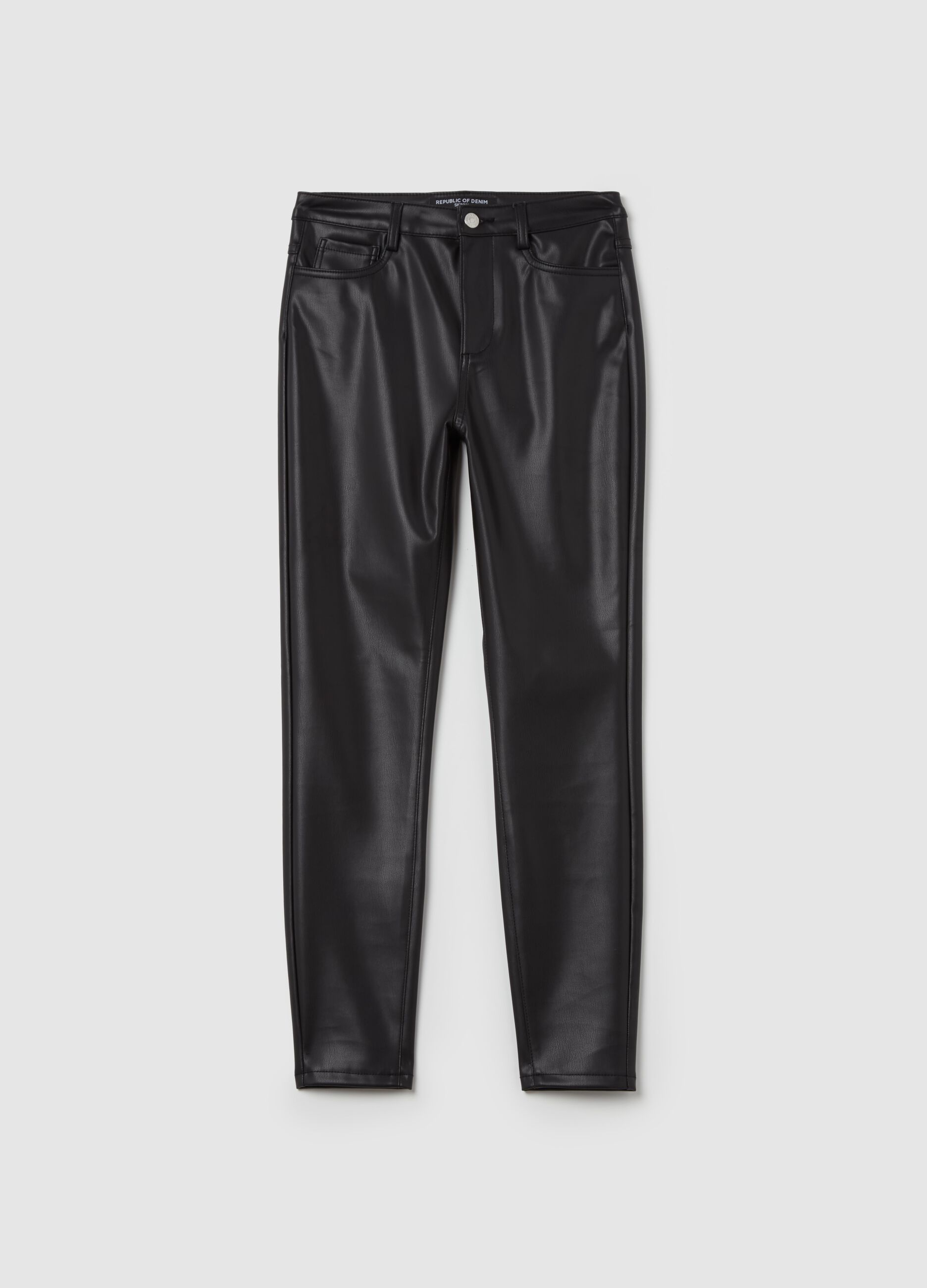 Glossy-effect skinny-fit trousers