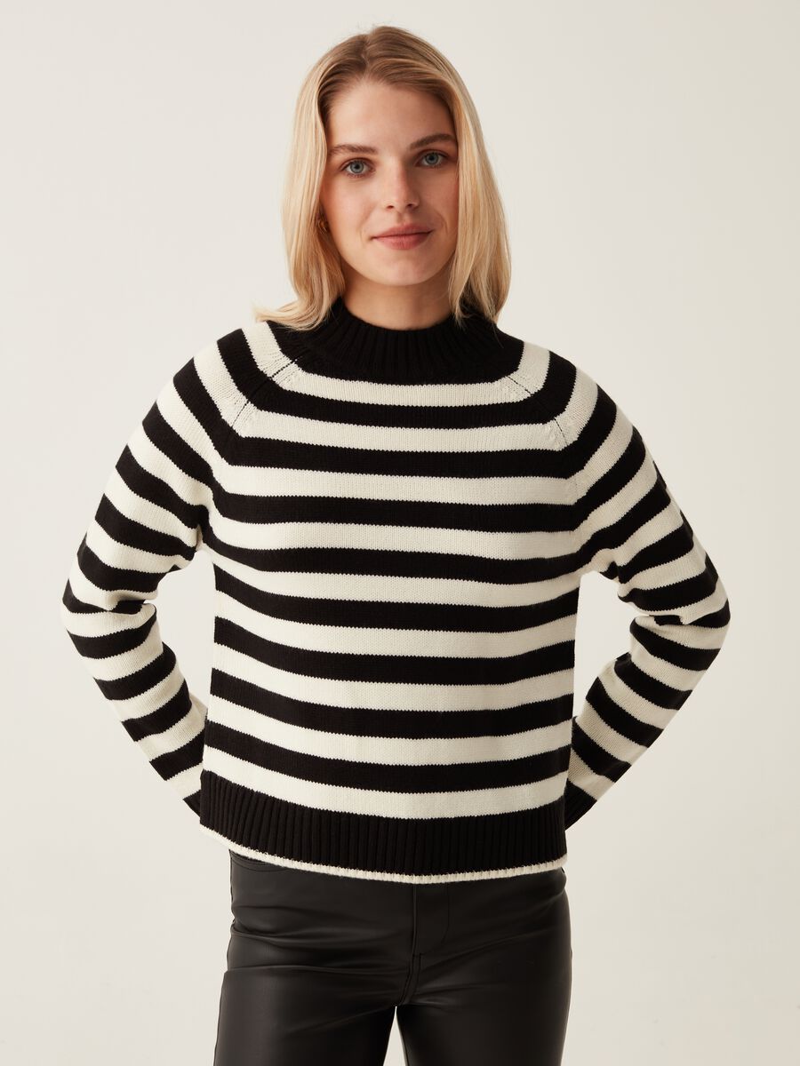 Striped pullover with mock neck_0