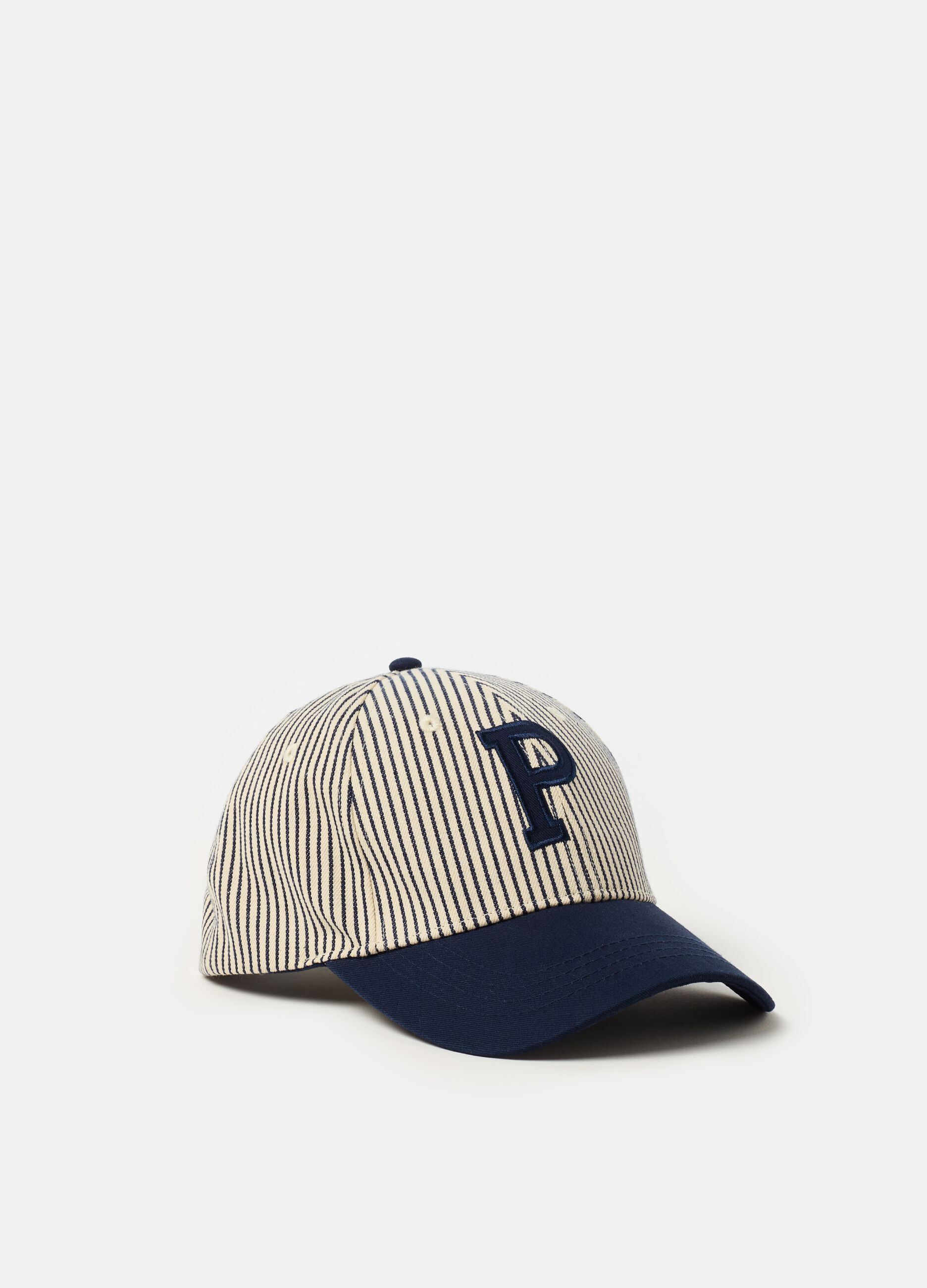 Striped baseball cap with logo patch