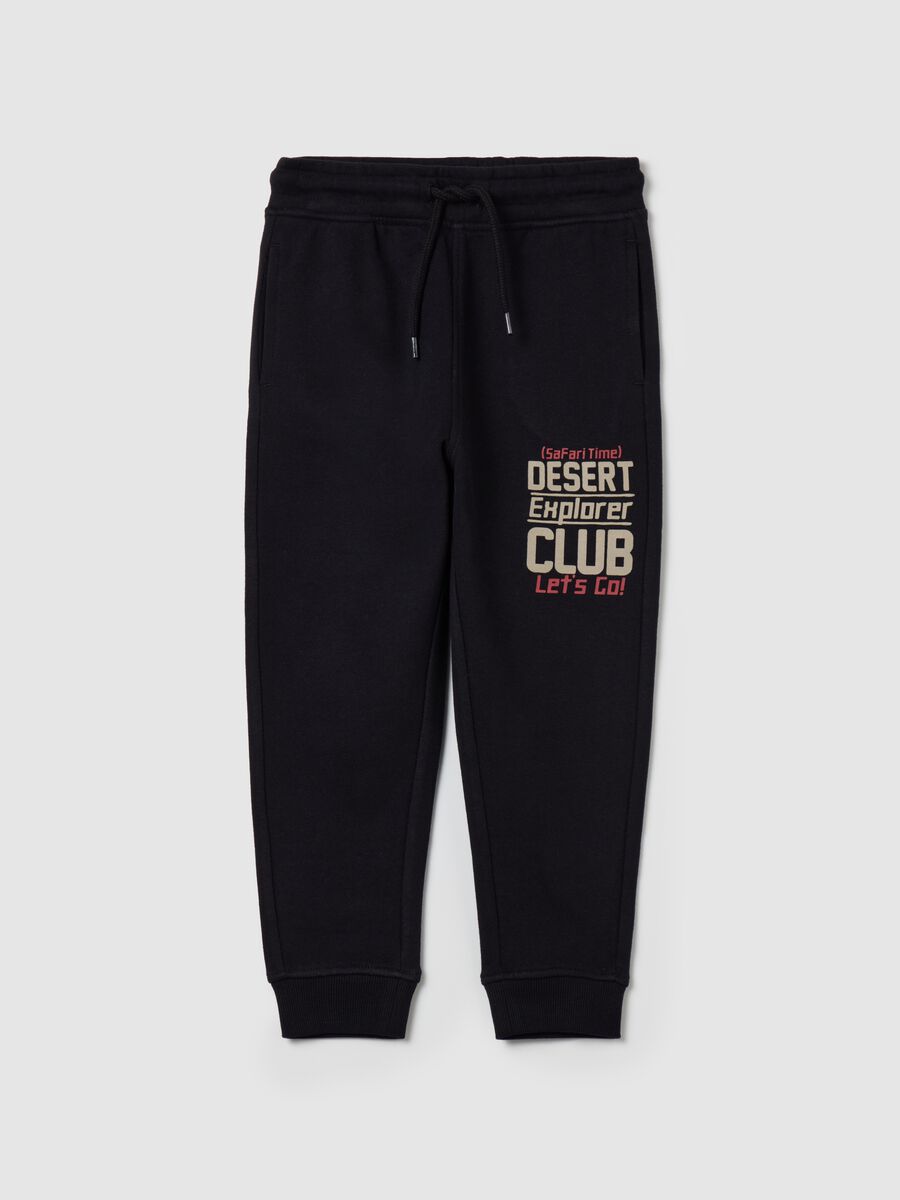 Fleece joggers with drawstring and lettering print_0