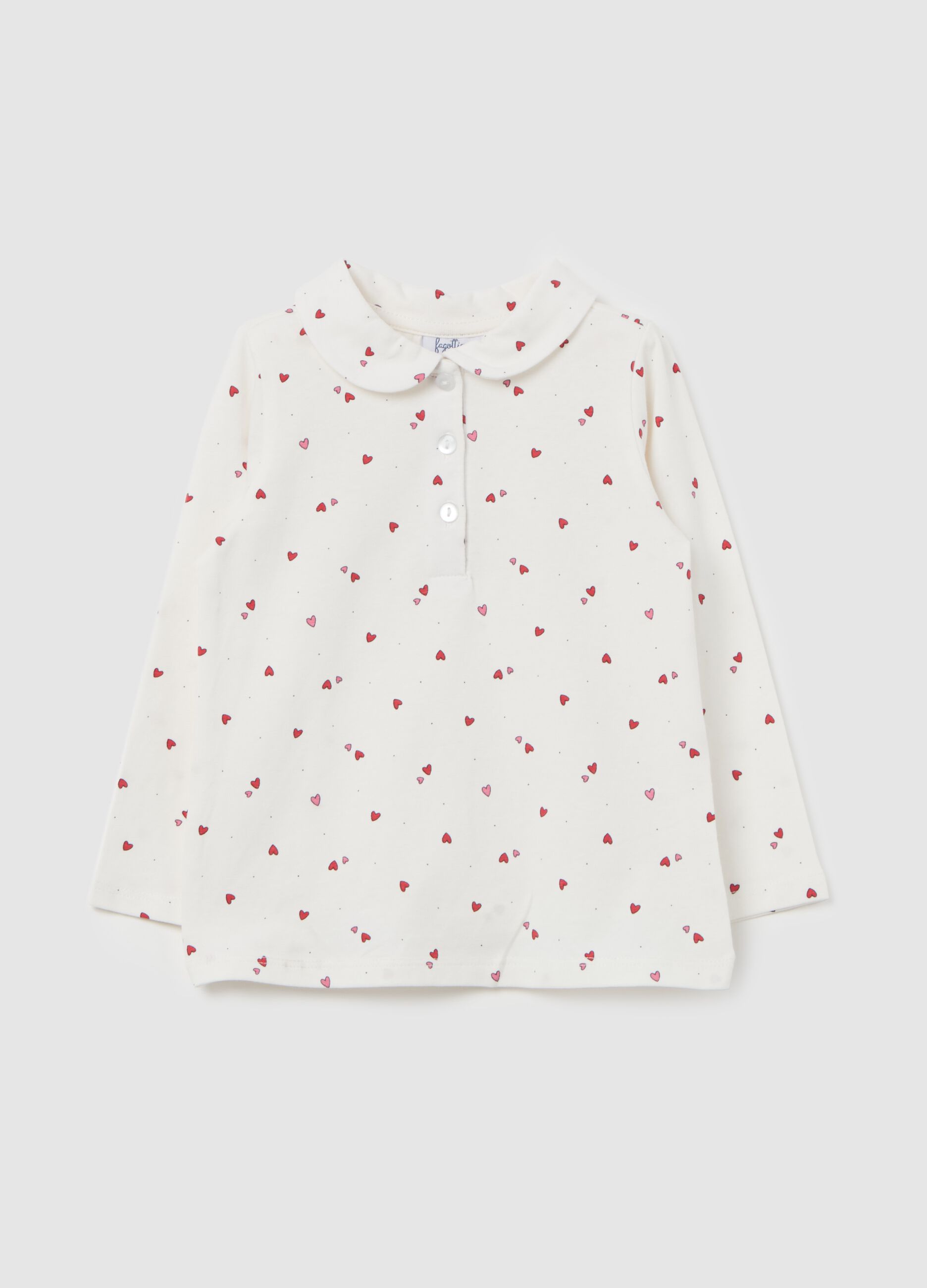 Long-sleeved polo shirt with small hearts print