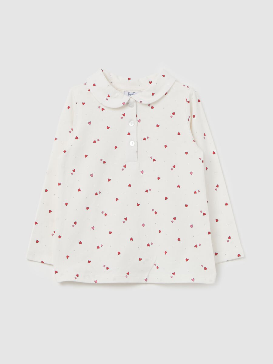 Long-sleeved polo shirt with small hearts print_0