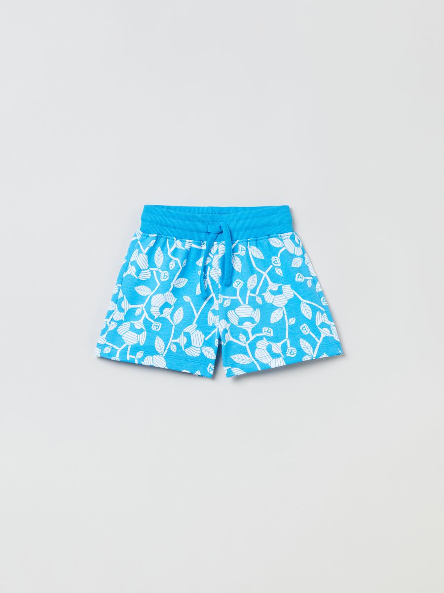 Shorts with floral print and drawstring_0