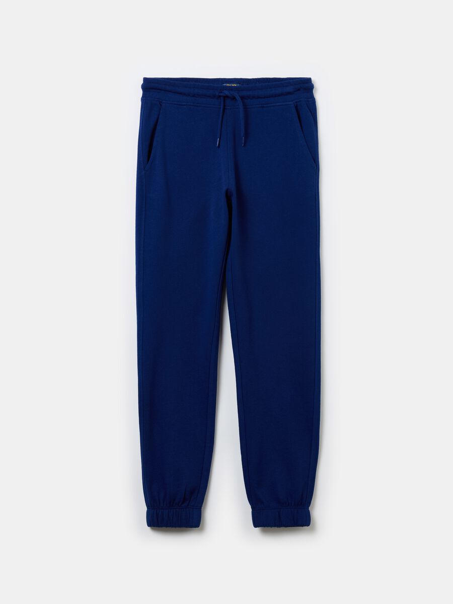 Solid colour fleece joggers with drawstring_0