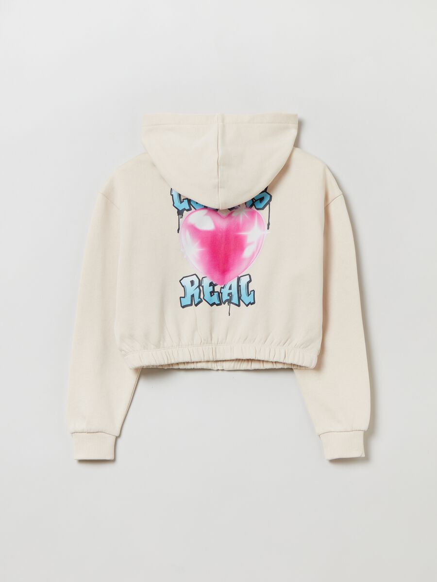 Cropped full-zip sweatshirt with hood and print_1