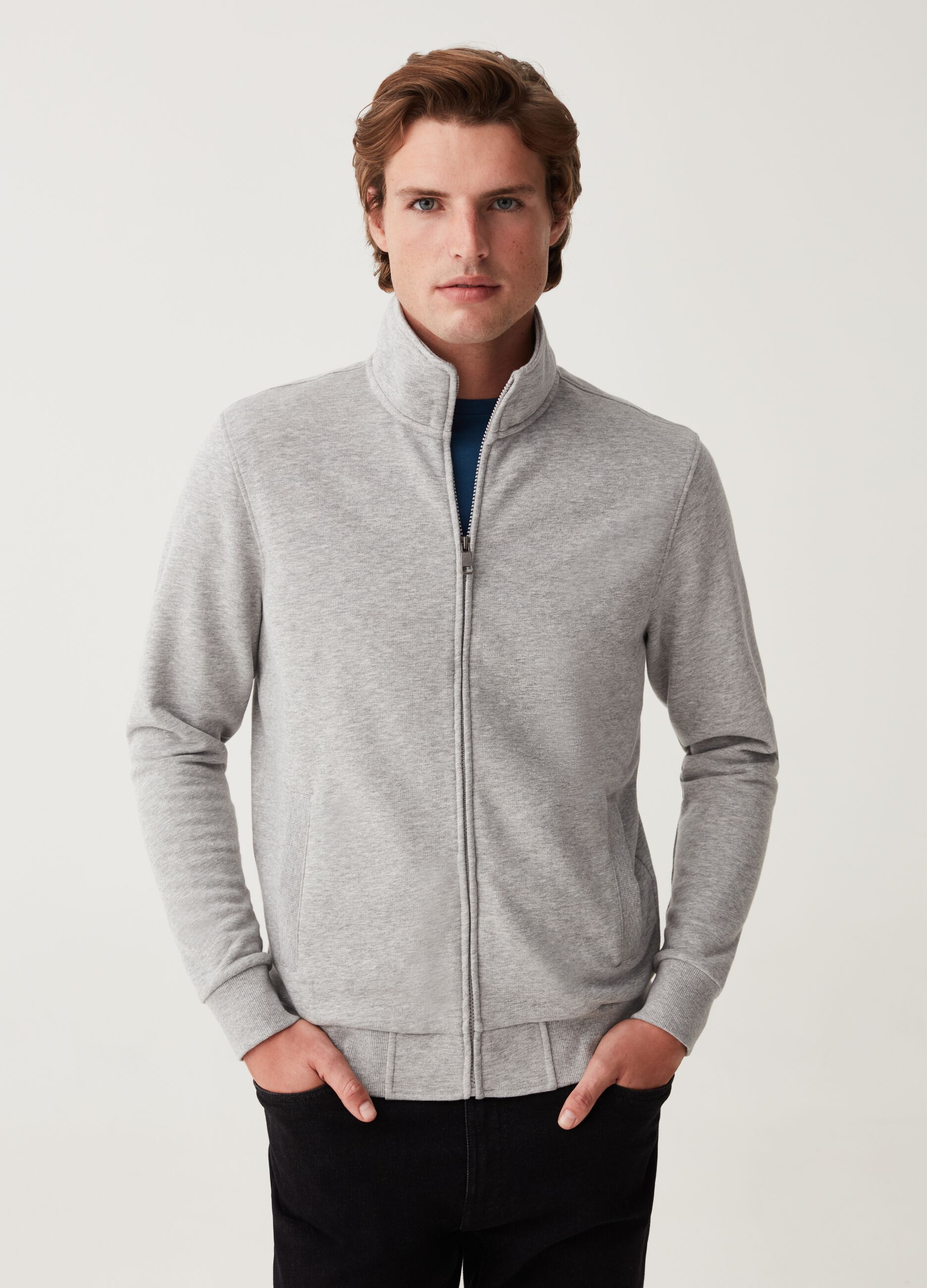 Full-zip in French Terry a collo alto