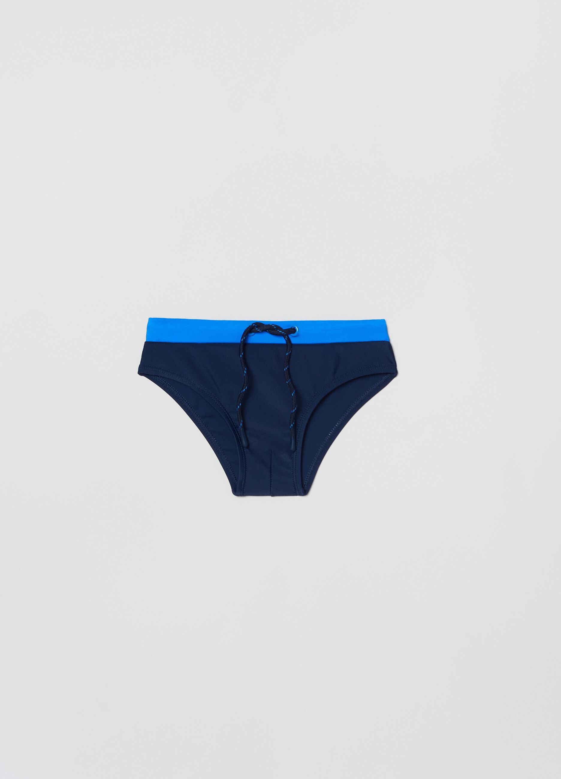 Two-tone swim briefs with drawstring