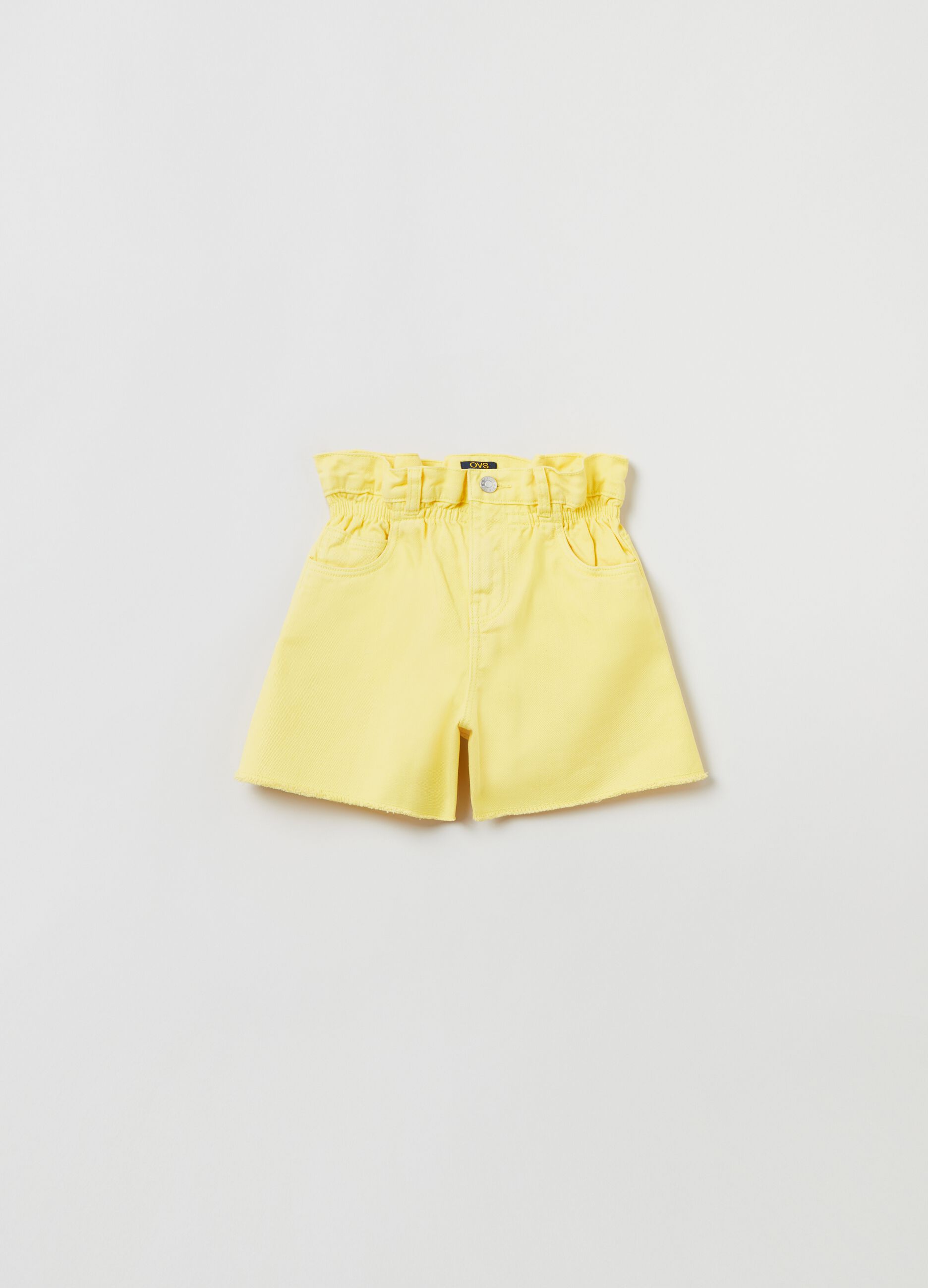 Paper bag shorts with raw edging