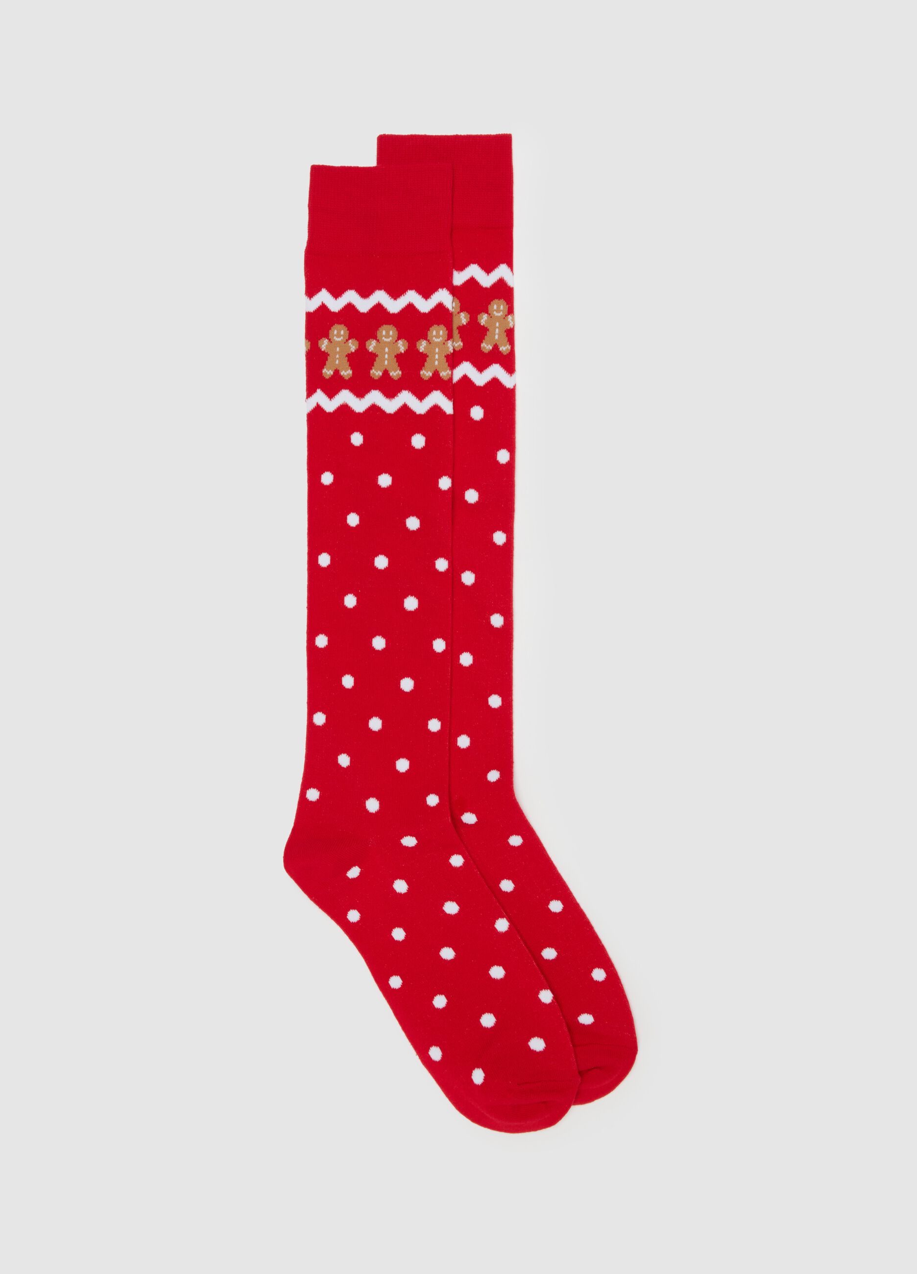 Long socks with polka dots and gingerbread design