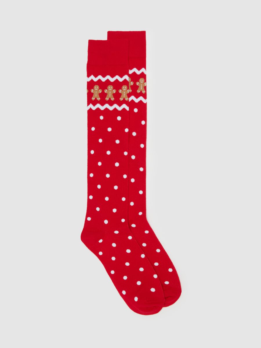 Long socks with polka dots and gingerbread design_0