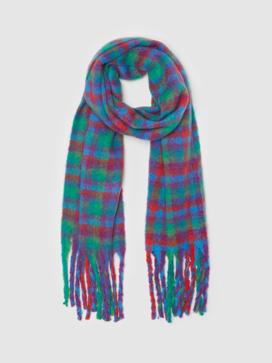 Chequered print scarf with fringe_1