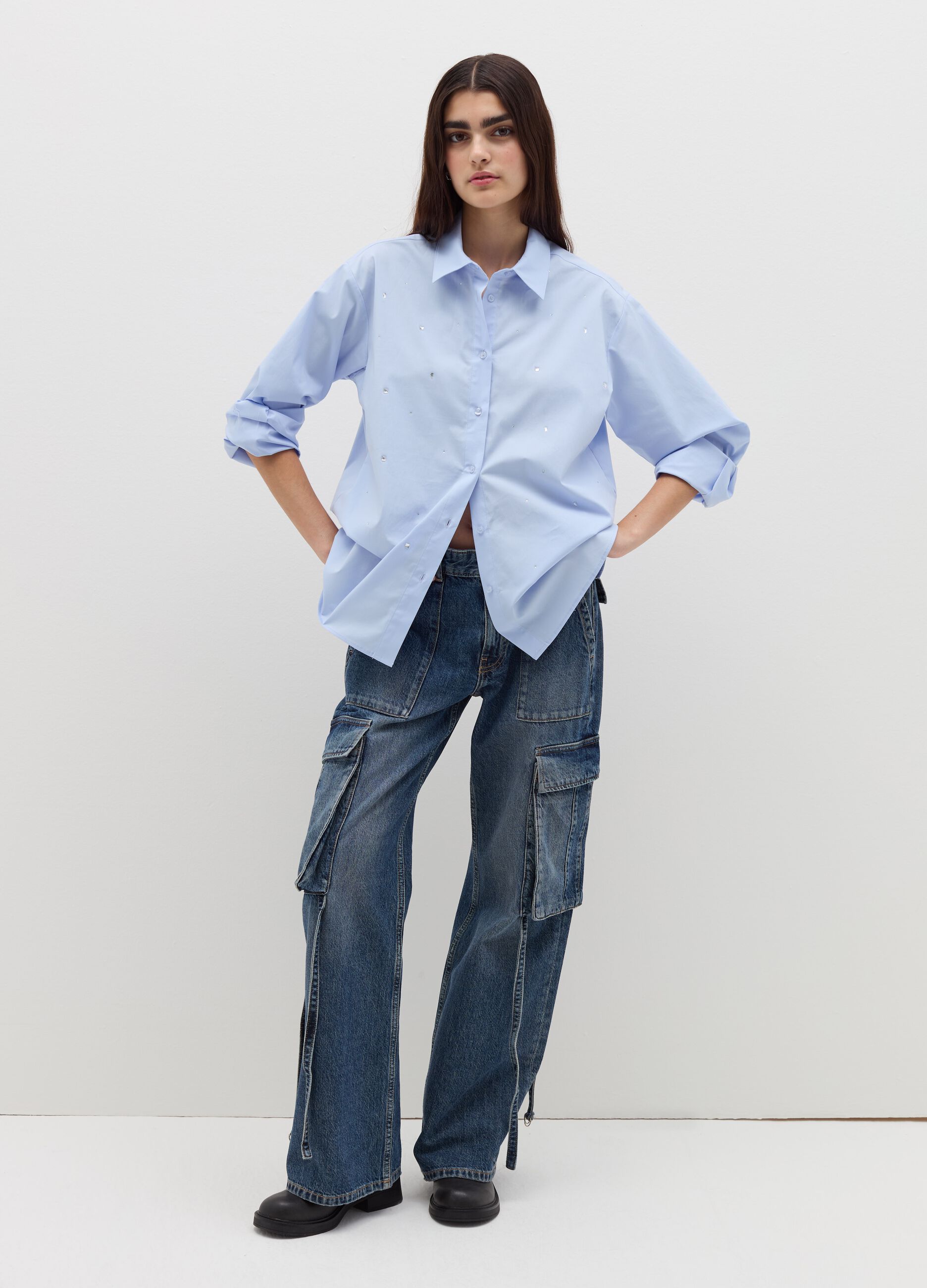 Oversized stretch cotton shirt