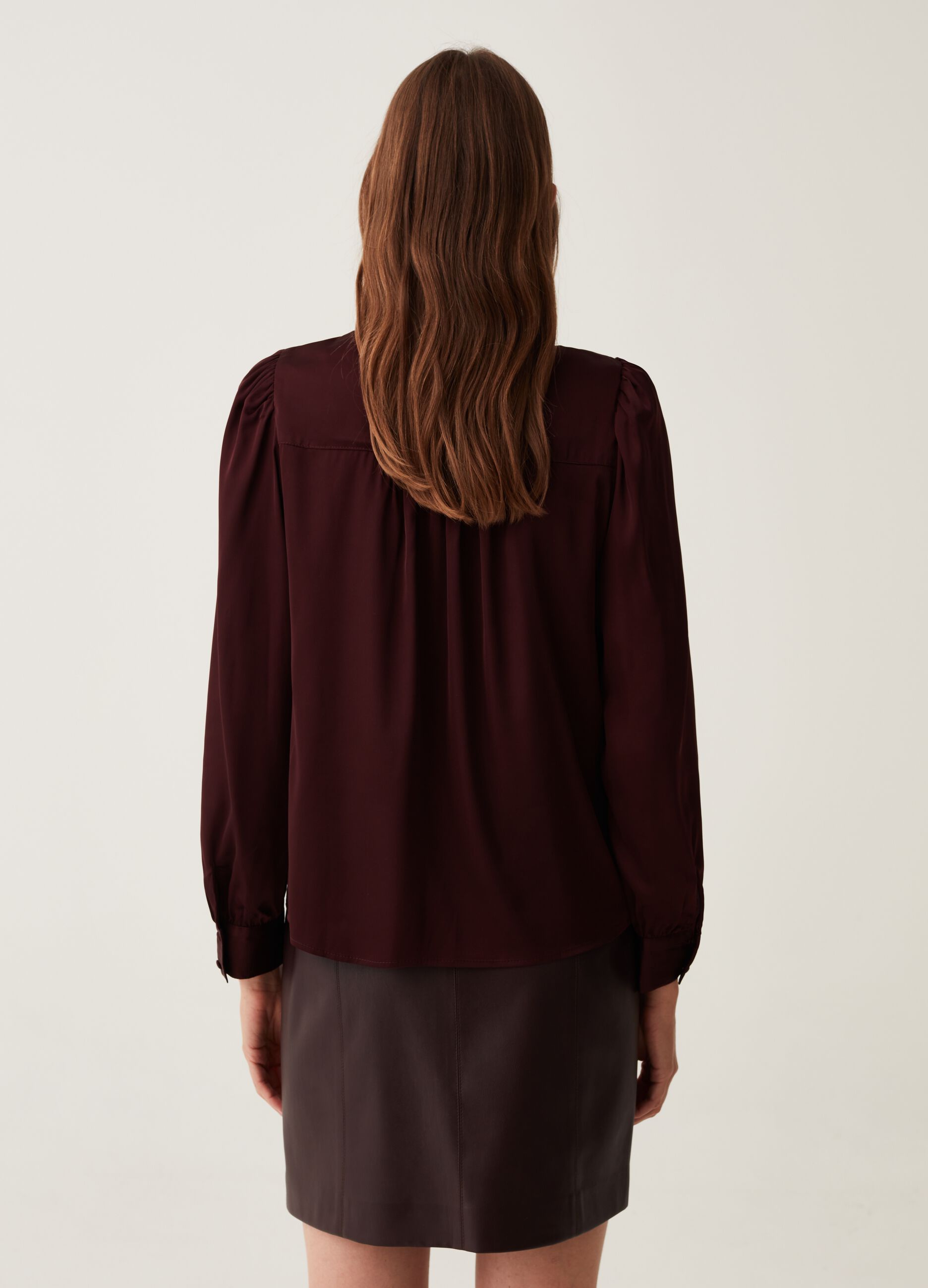 Satin blouse with puffy sleeves