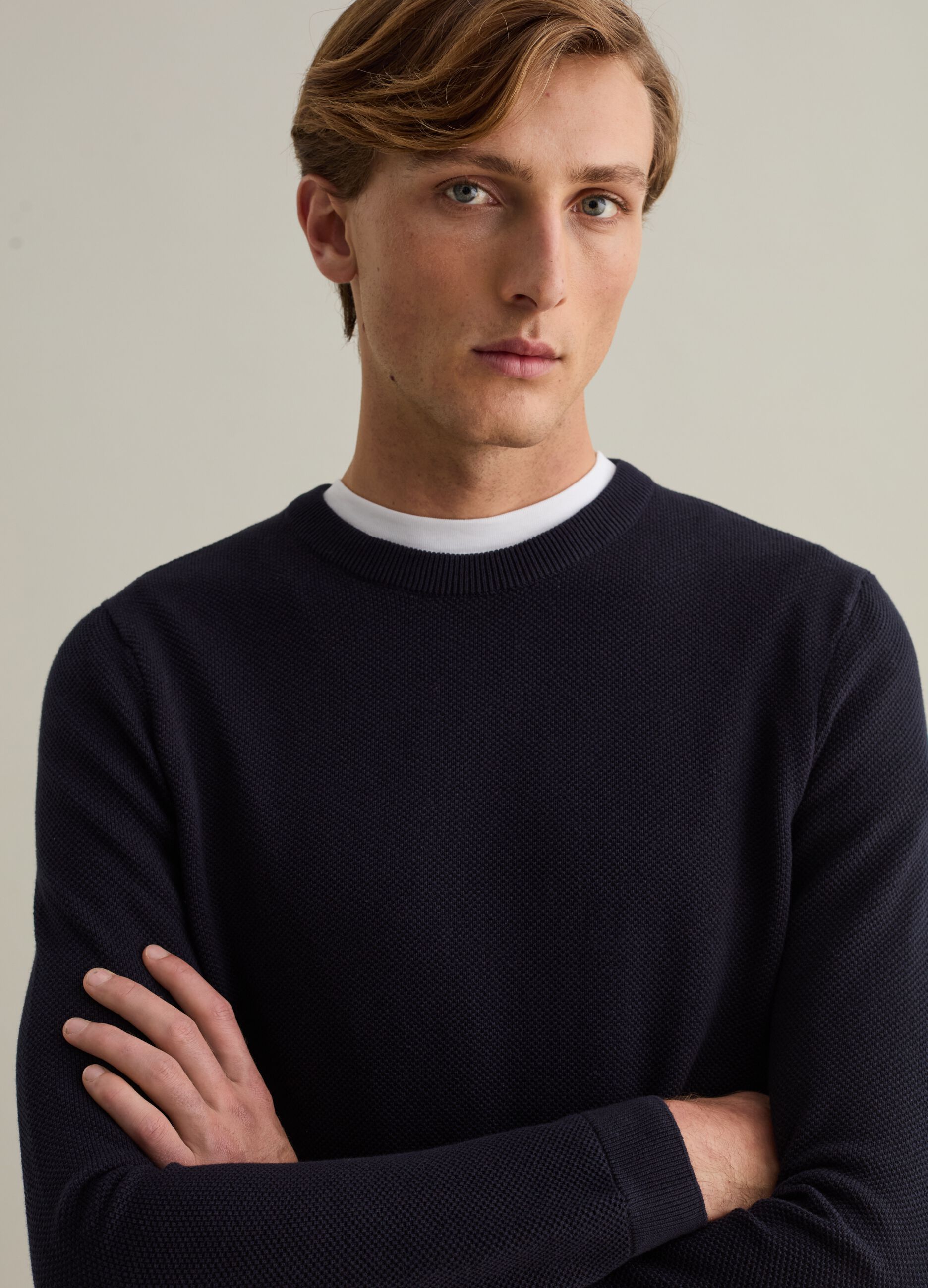 Piquet pullover with round neck