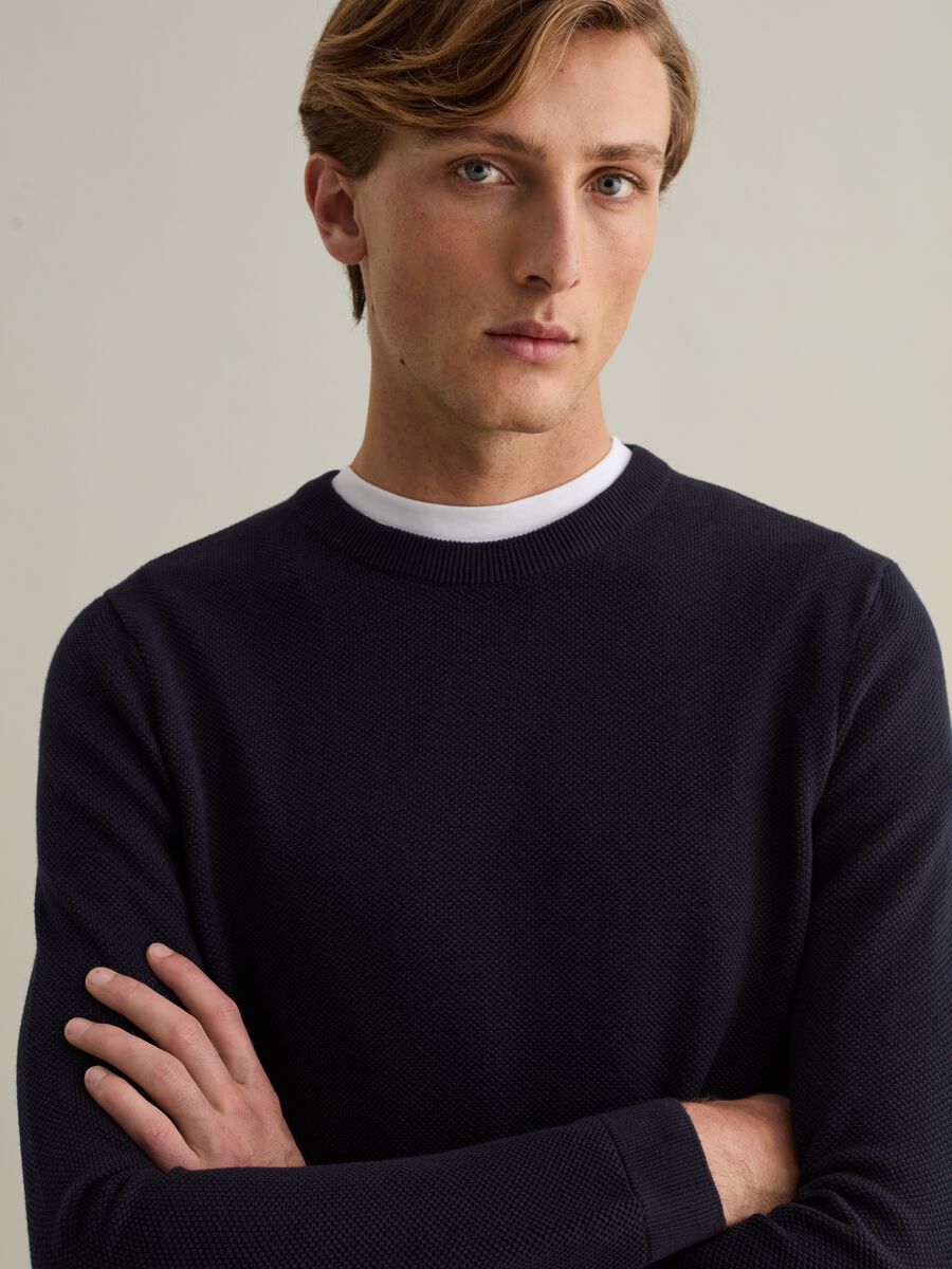 Piquet pullover with round neck_5