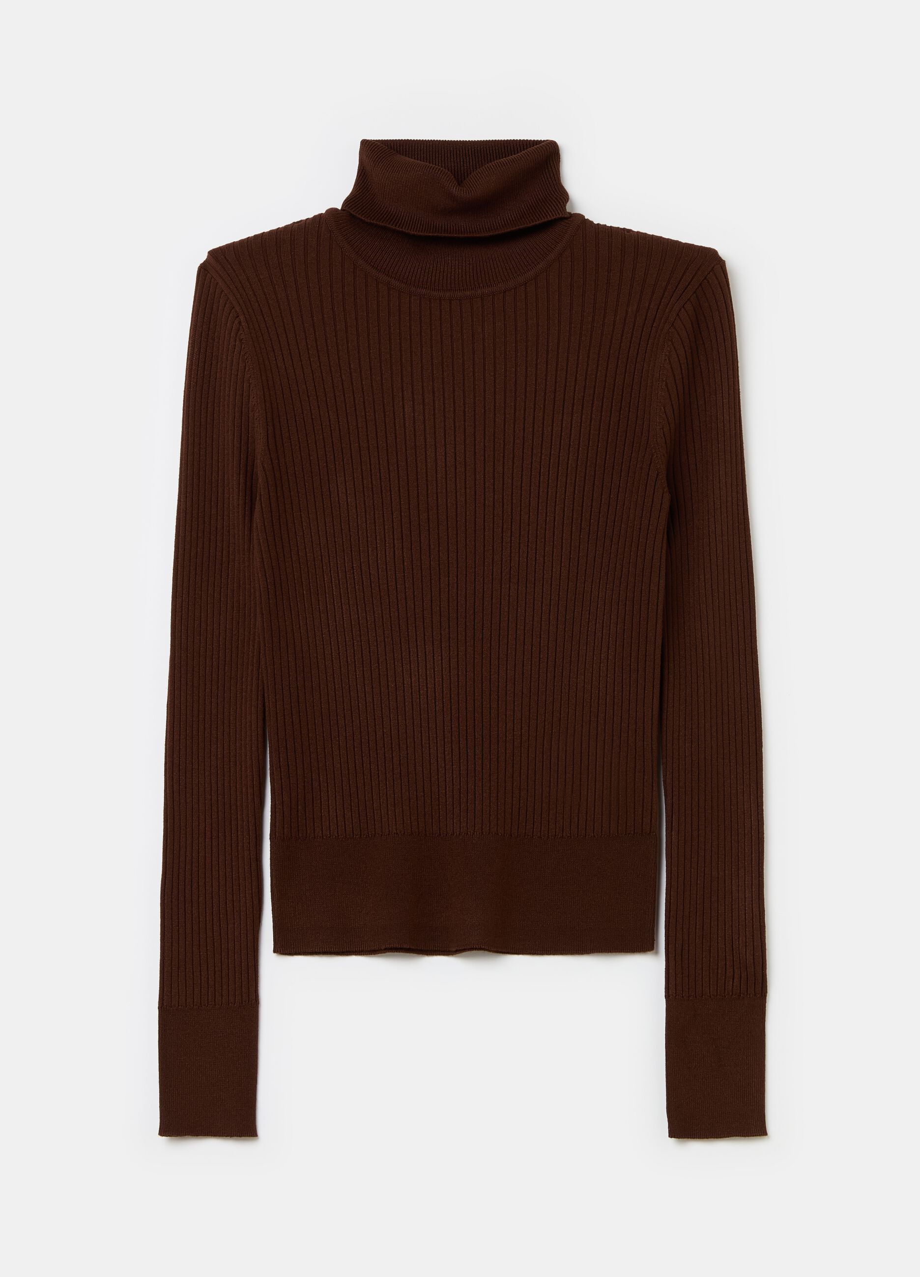 Turtleneck pullover with flat ribbing