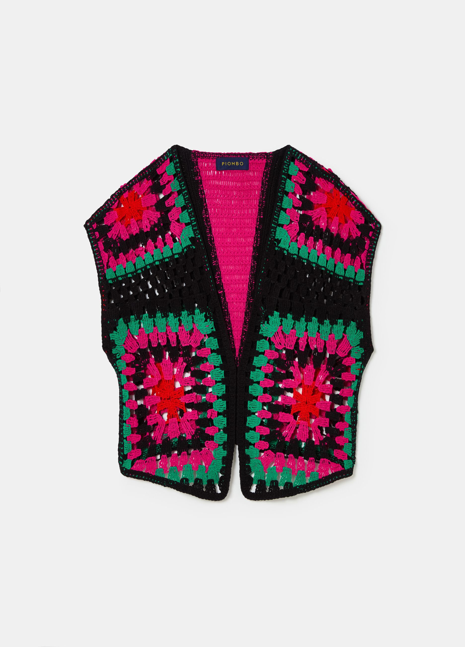 Open multicoloured crochet gilet