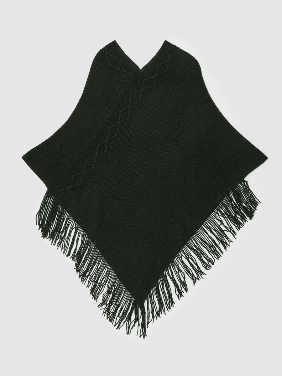 Poncho with diamond design and fringing_0