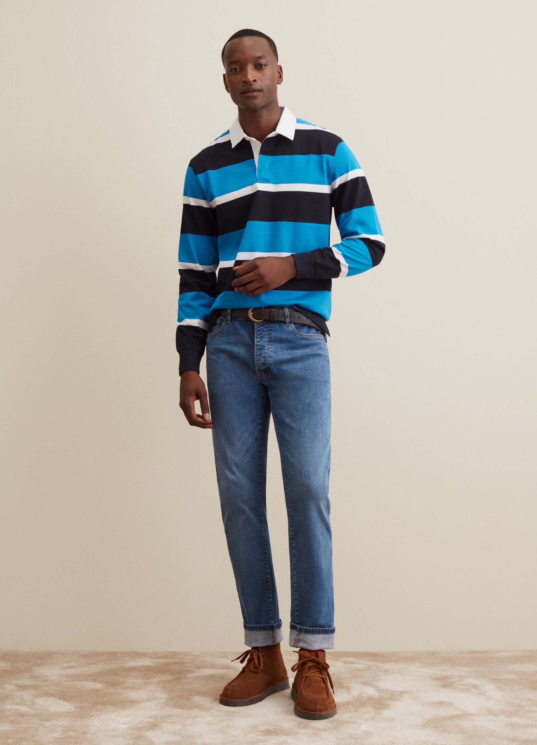 Long-sleeved polo shirt with striped pattern