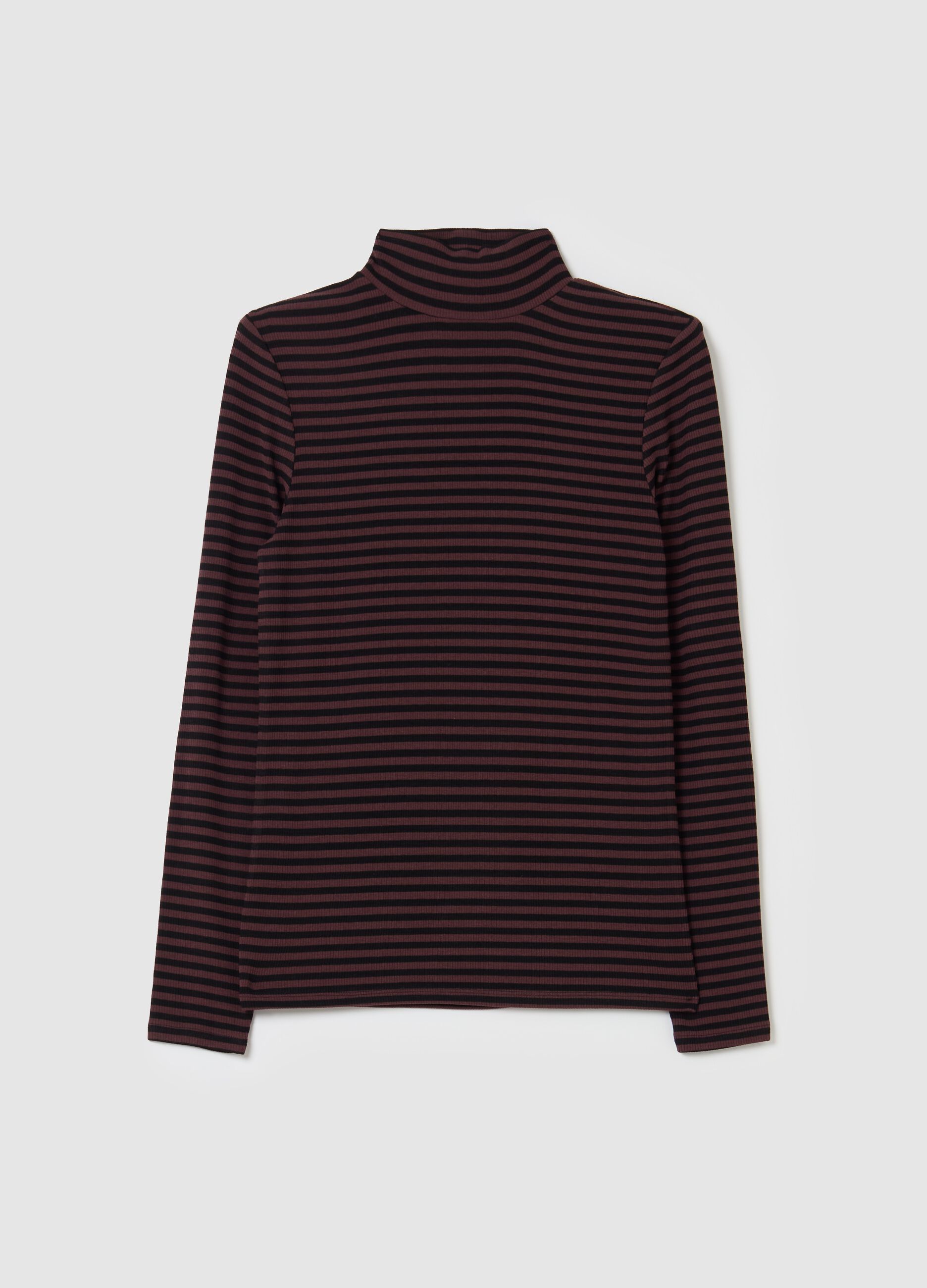 Striped T-shirt with mock neck