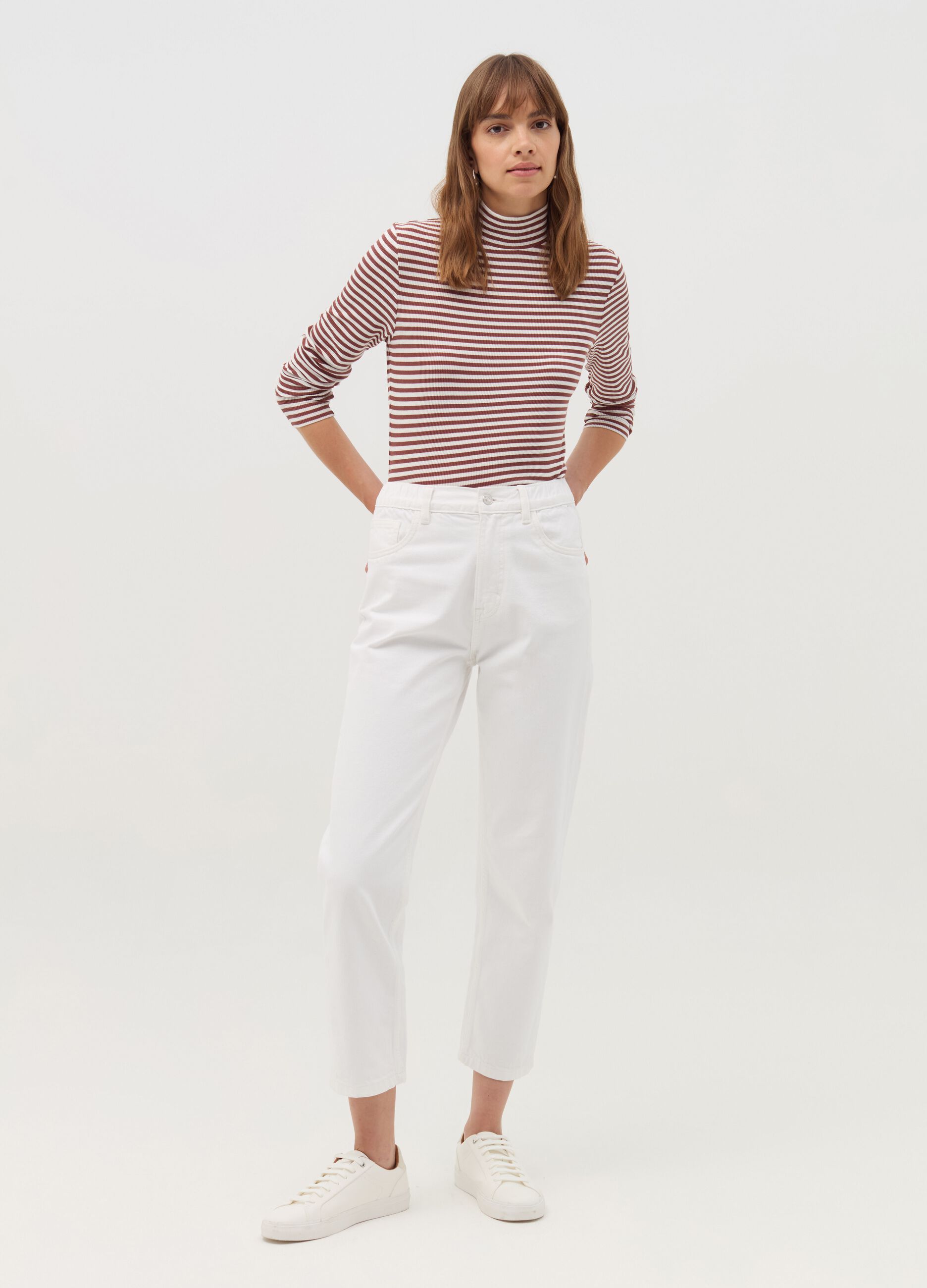 Striped T-shirt with mock neck