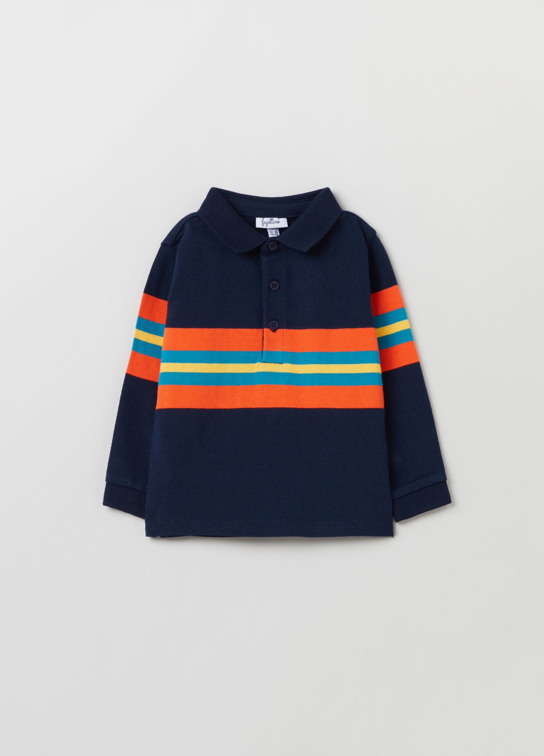 Long-sleeved polo shirt with stripe print