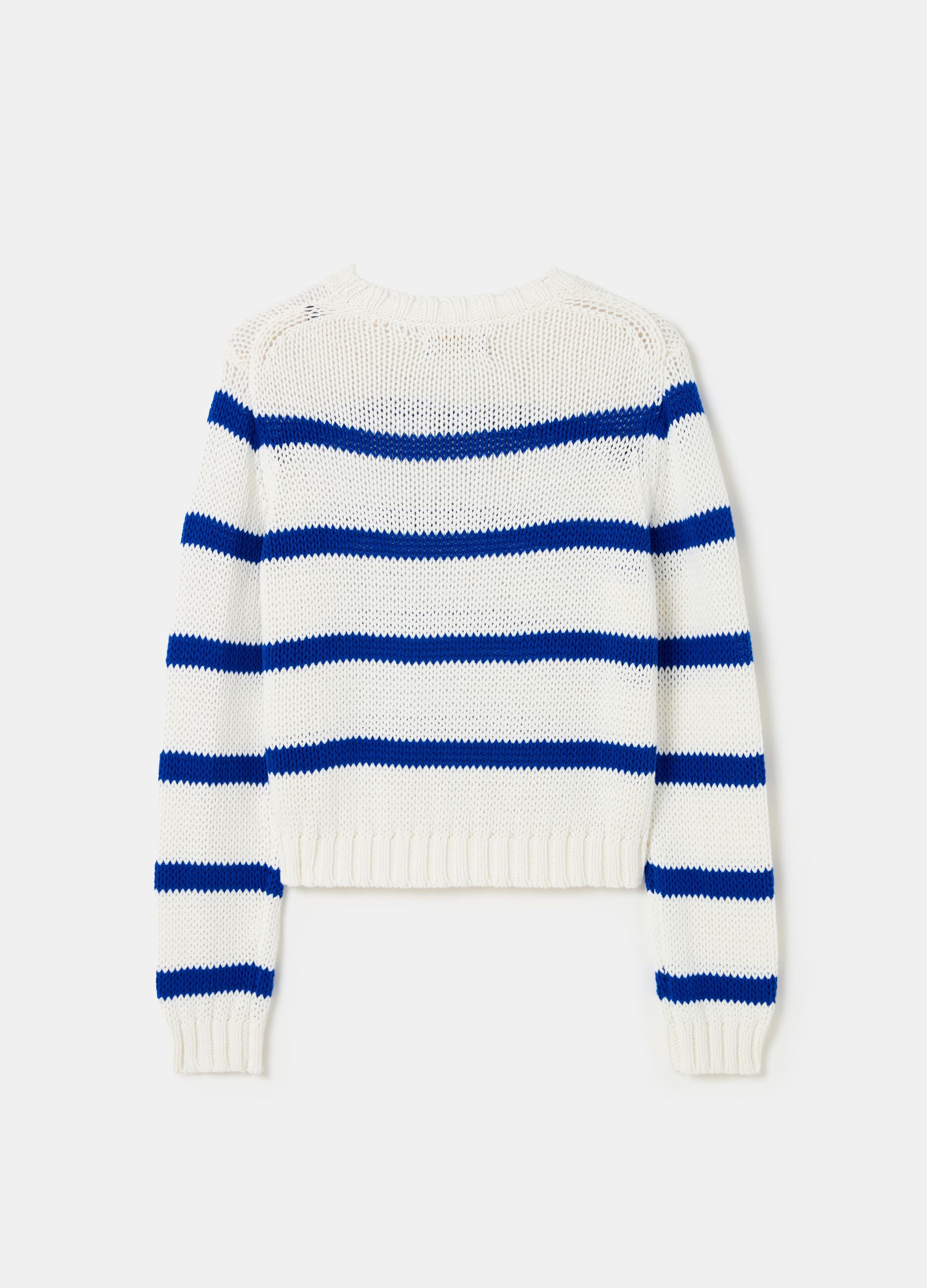 Cropped pullover in striped cotton