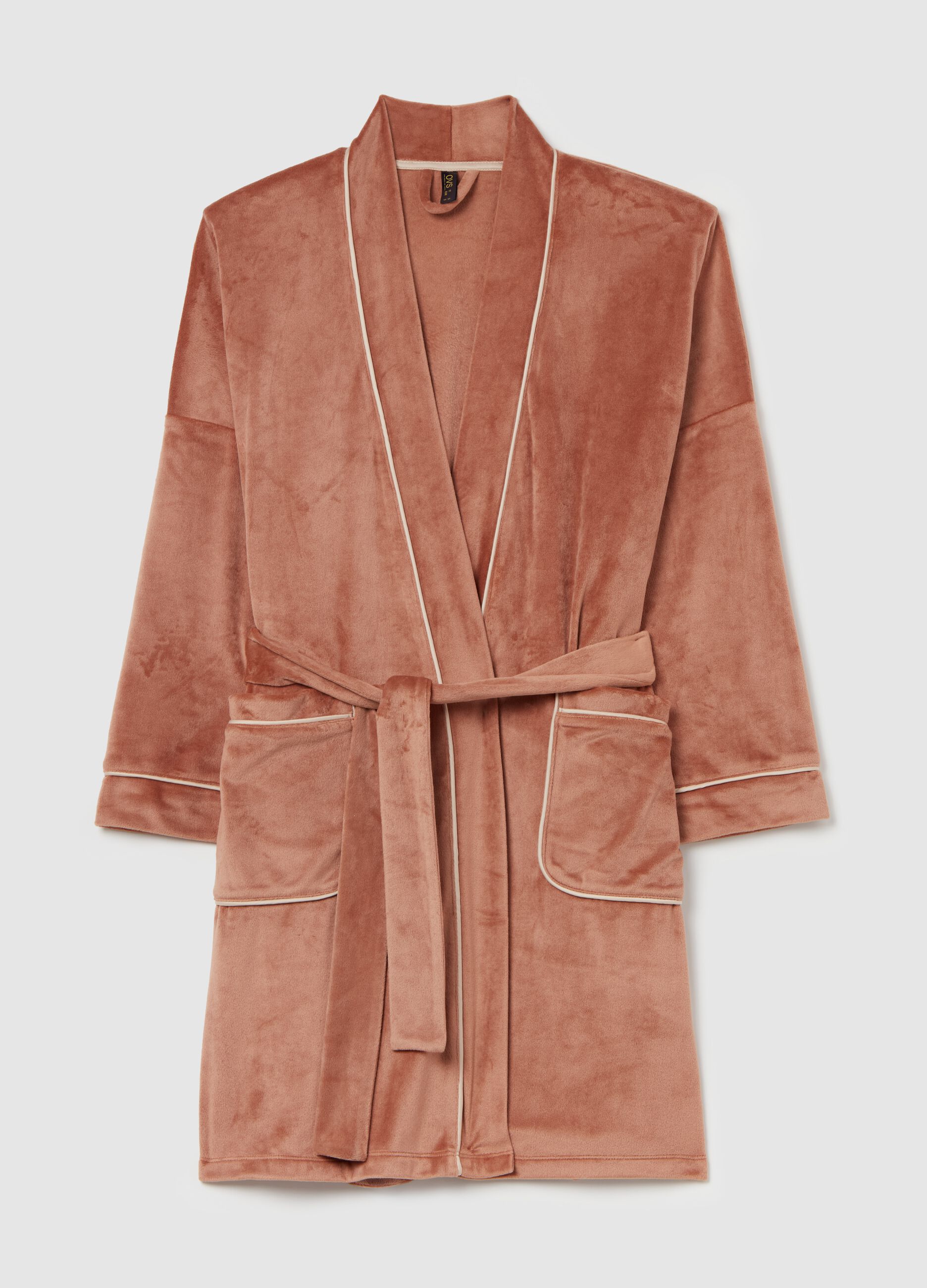 Short dressing gown with contrasting piping