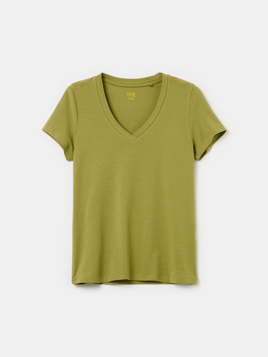 Solid colour T-shirt with V neck_4