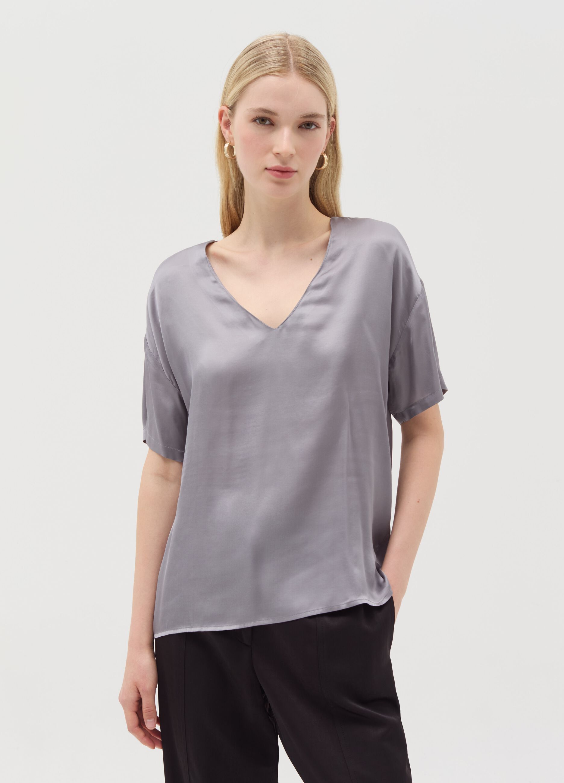 Satin blouse with V neck