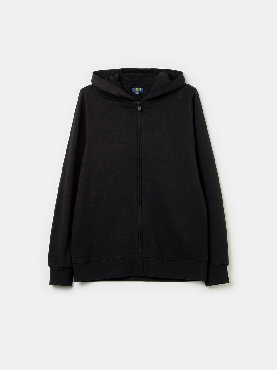 Solid colour full-zip sweatshirt with hood_0